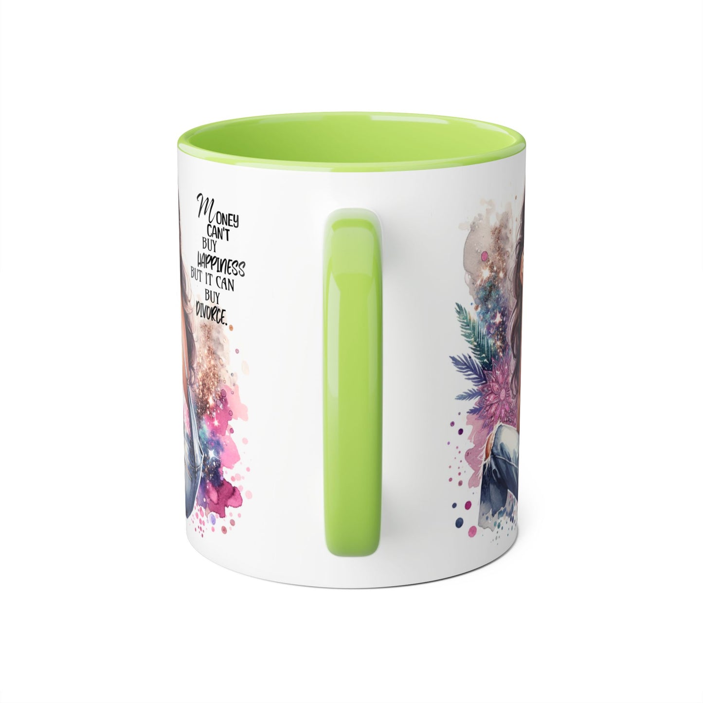 Money Can't Buy Happiness But It Can Buy Divorce Humoristic Artistic Inspirational Mug, Stylish Coffee Cup for Motivation, Unique Gift for Friends, Home Décor, Floral Design