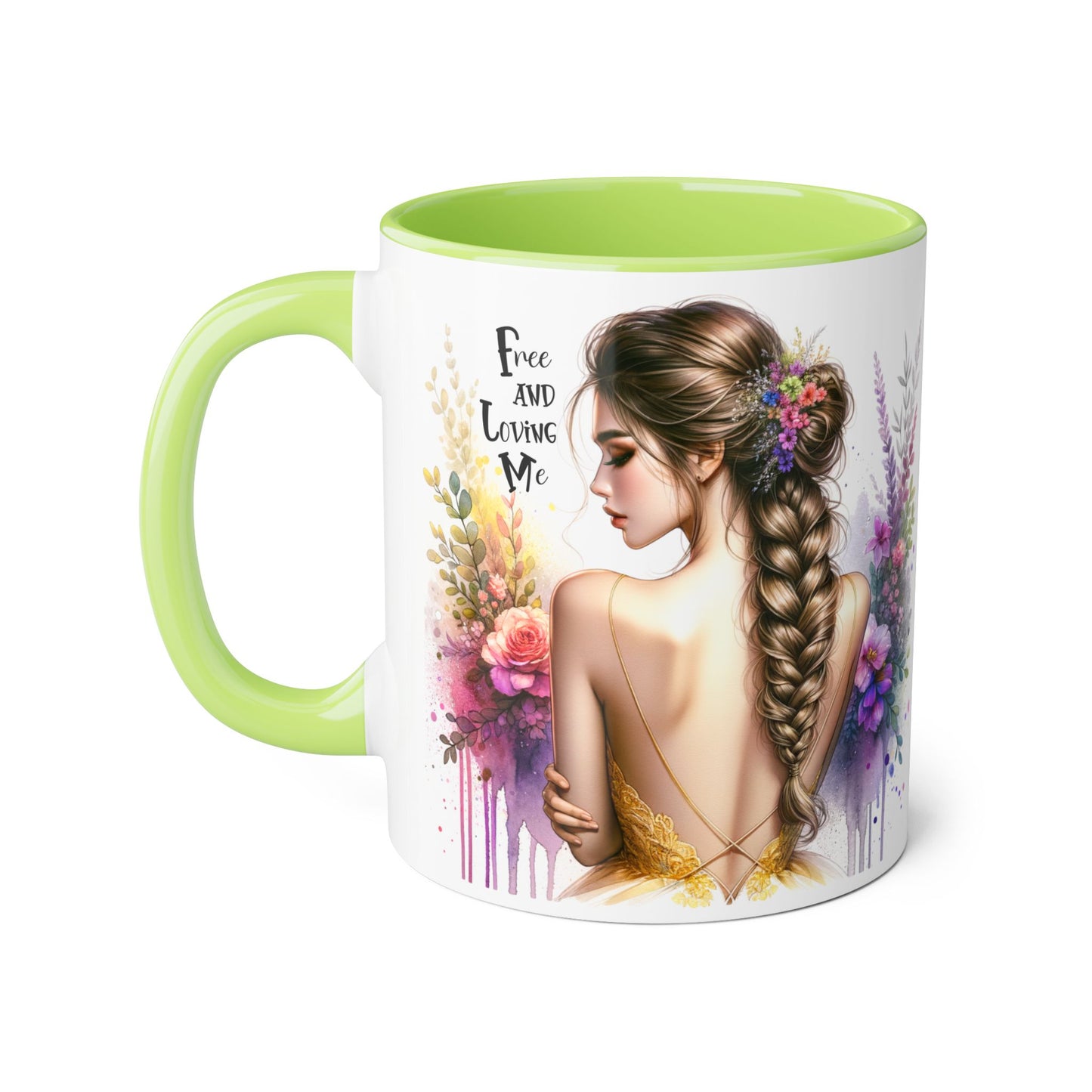 Bohemian Inspirational Mug, Free and Loving Me Coffee Cup, Unique Gift for Her, Floral Design, Tea Lover's Mug, Vintage Style Drinkware