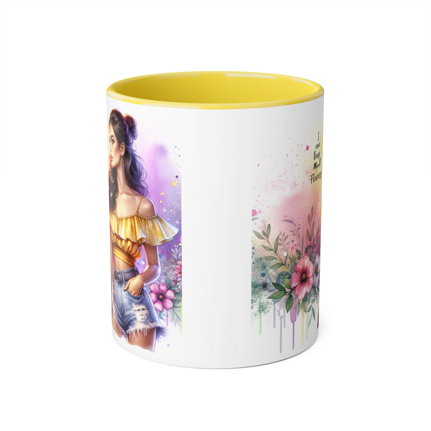 I Can Buy Myself Flowers Colorful Floral Accent Mug, 11oz Coffee Cup, Bohemian Style Drinkware, Perfect Gift for Garden Lovers, Ideal for Birthdays, Mother's Day