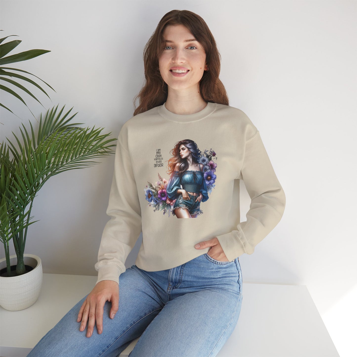 I Am My Own Happily Ever After Floral Aesthetic Crewneck Sweatshirt - Cozy Style for Women, Fashion Top, Gift Idea, Floral Sweatshirt, Spring/Summer Wear
