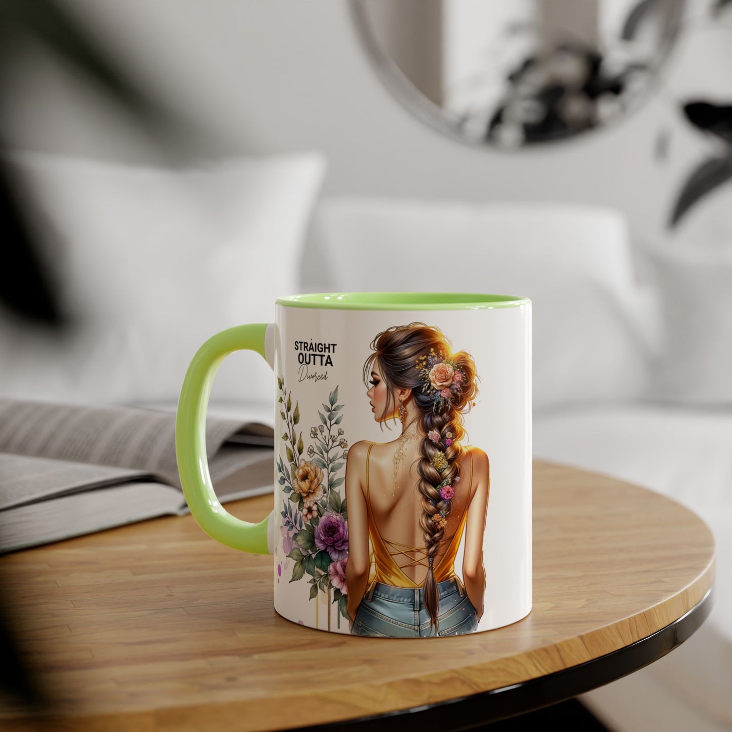 Straight Outta Divorced Humoristic Chic Floral Accent Mug with Elegant Design, Coffee Lover Gift, Home Decor, Mother's Day Present, Artistic Drinkware