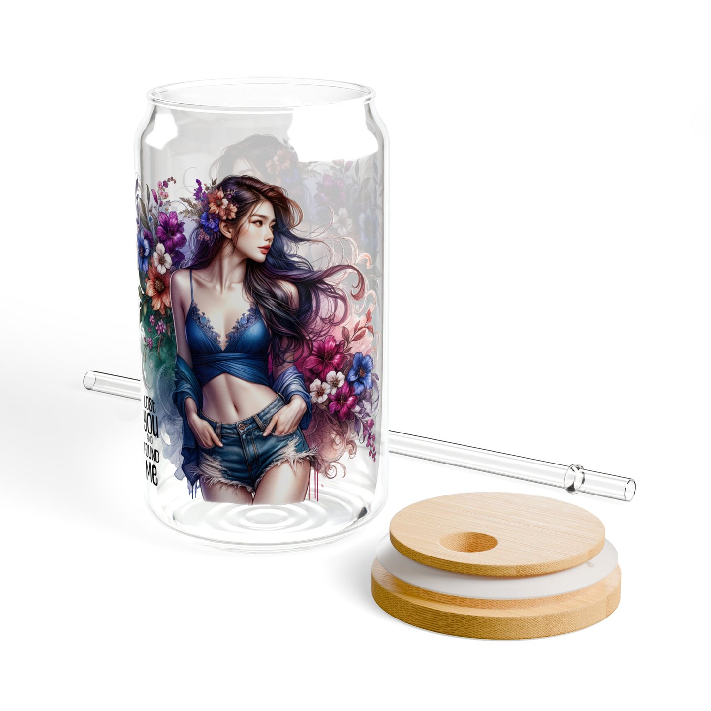 Lost You and Found Me Artistic Sipper Glass, Floral Glass Cup with Straw, Unique Drinkware, Gift for Her, Fun Summer Drinkware
