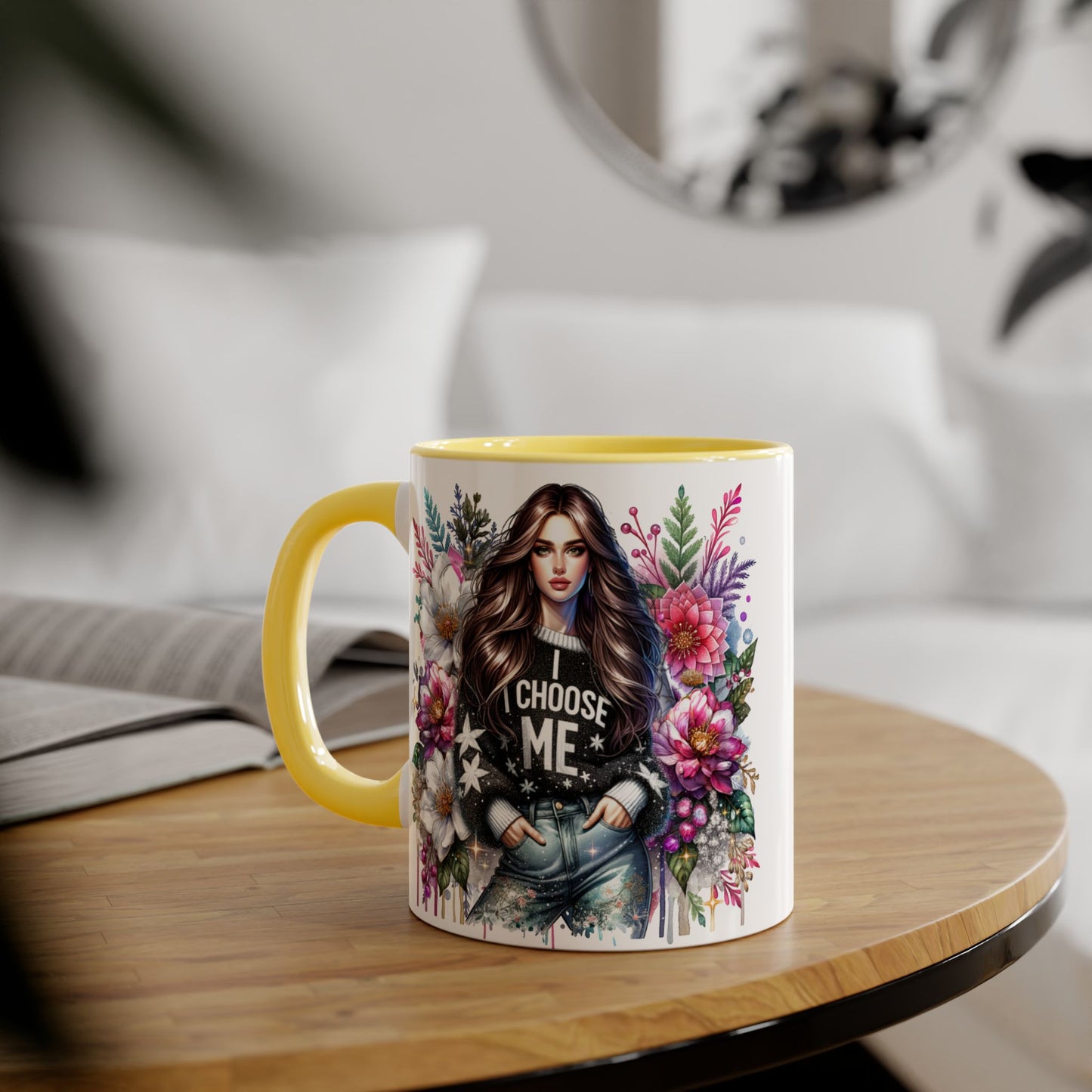 I Choose Me Beautiful Floral Accent Mug, Unique Coffee Cup Gift, Inspirational Drinkware, Thoughtful Present for Friends, Stylish Home Decor