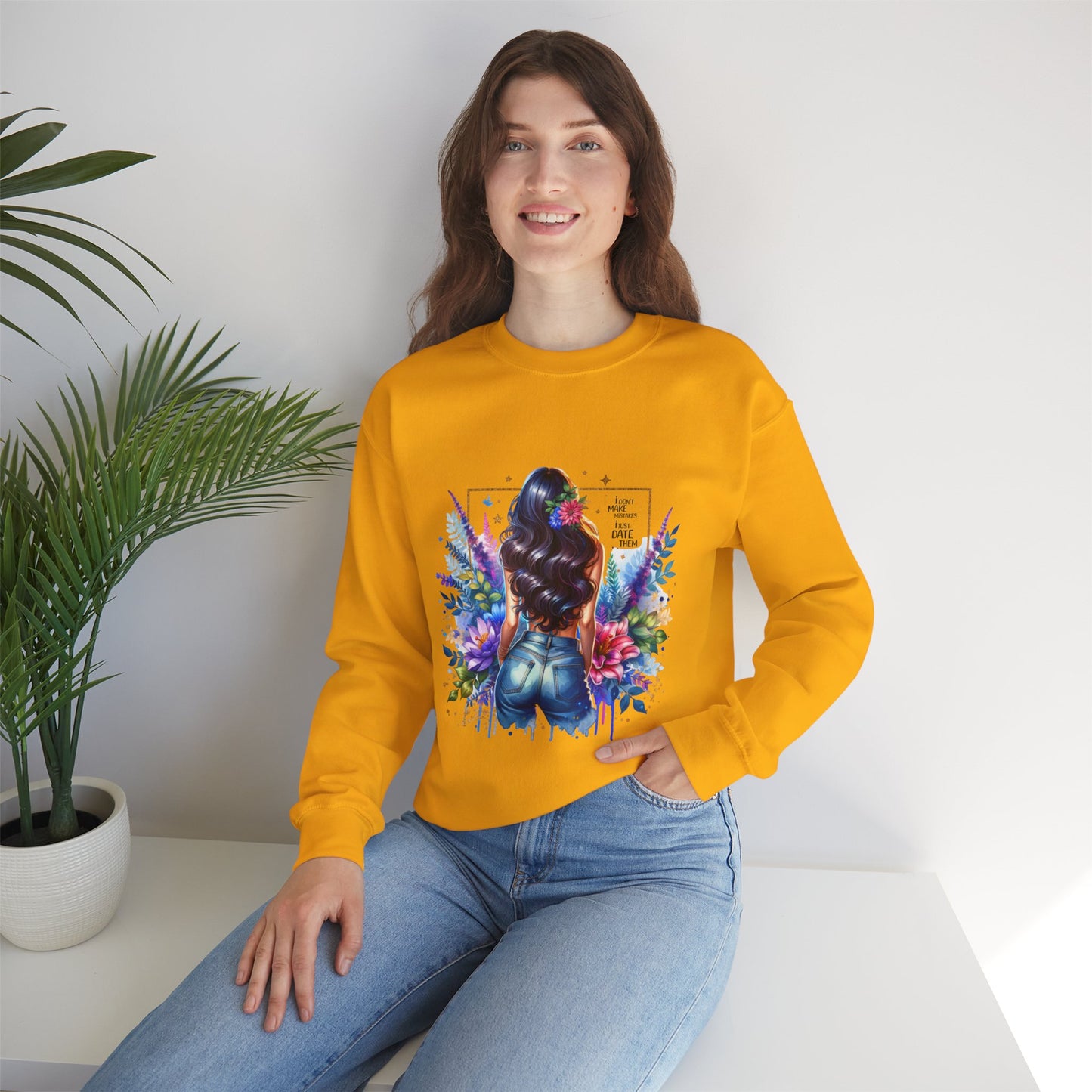I Don`t Make Mistakes, I Just Date Them Colorful Art Sweatshirt, Stylish Crewneck, Floral Design, Unisex Apparel, Gift for Her, Cozy Fashion, Unique Artwork Sweatshirt
