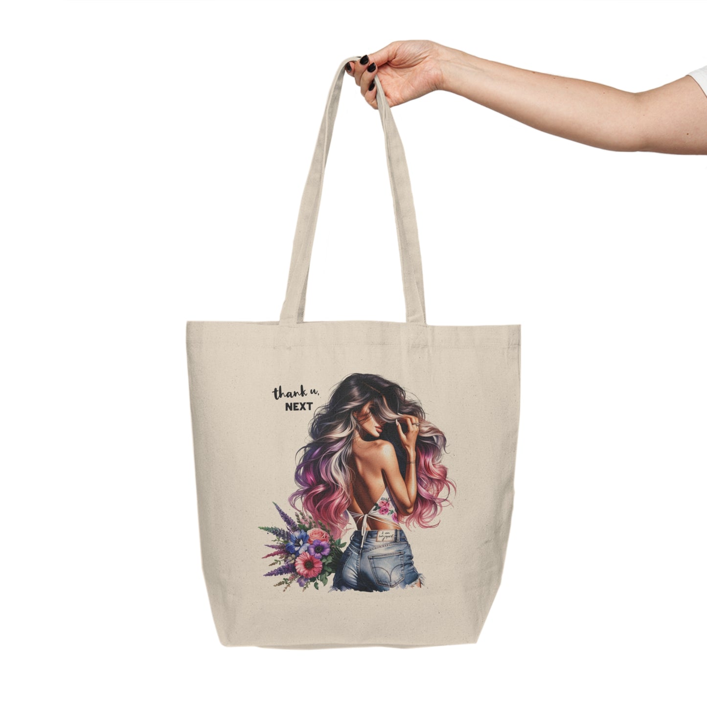 Thank U, Next Floral Art Tote Bag | Thank U Next Shopping Bag, Eco-Friendly Grocery Tote, Gift for Her, Everyday Carryall, Trendy Reusable Shopper