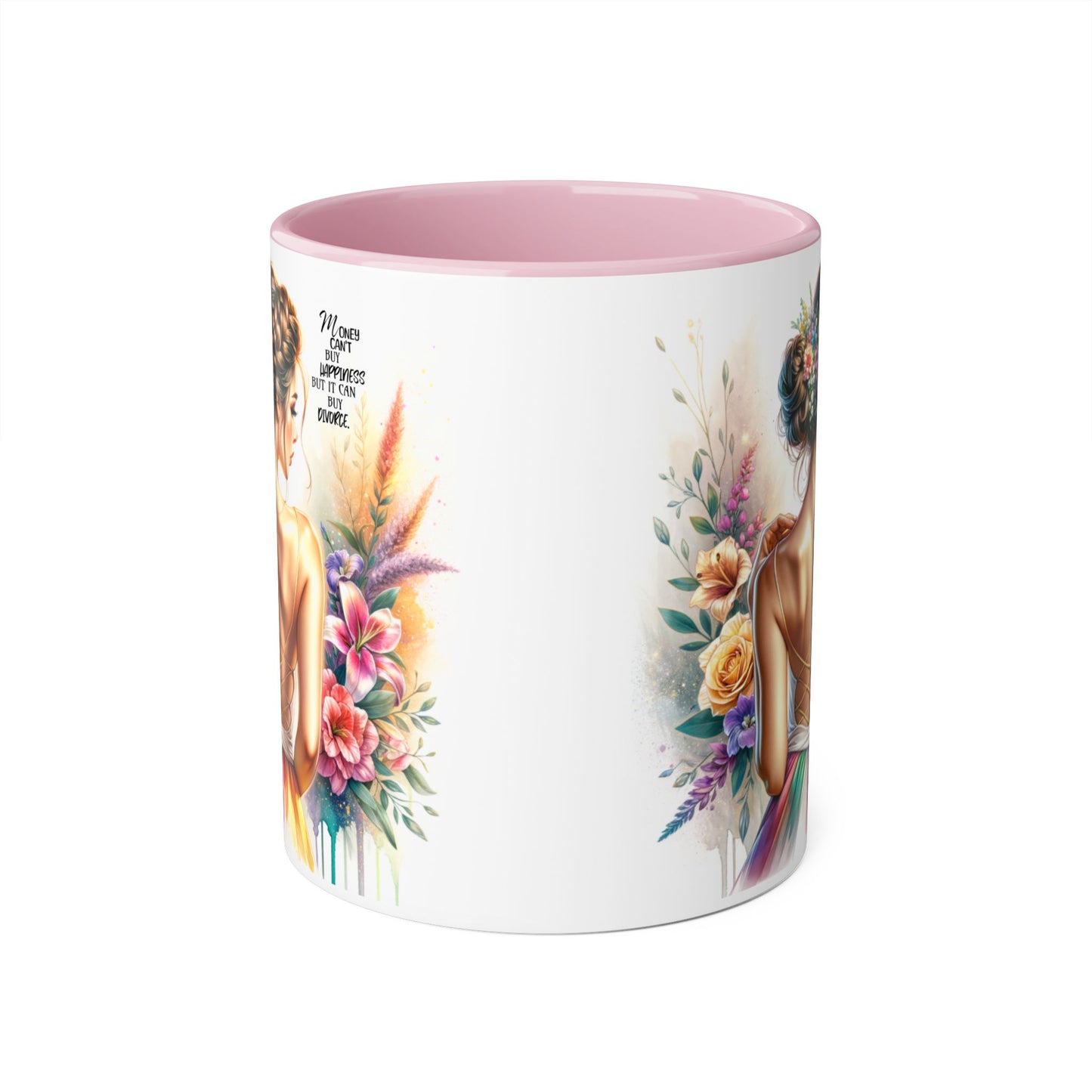 Money Can't Buy Happiness But It Can Buy Divorce Humoristic Beautiful Woman Floral Accent Mug, Inspirational Coffee Cup, Unique Gift, Art Lover Mug, Home Decor, Decorative Coffee Mug