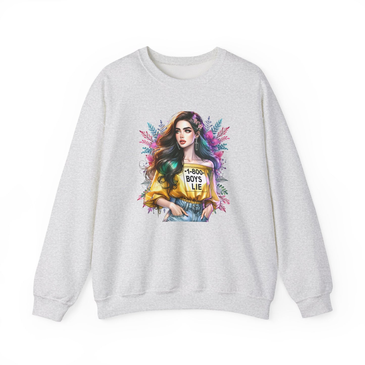 1-800-Boys-Lie Colorful Graphic Crewneck Sweatshirt - 'Boys Lie' Design, Unisex Sweatshirt, Trendy Gift, Casual Wear, Comfortable Outfit