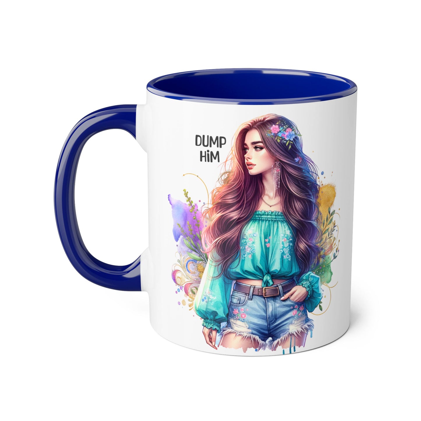 Colorful Dump Him Accent Mug, Inspirational Coffee Cup, Gift for Friends, Motivational Tea Mug, Fun Art Ceramic Cup
