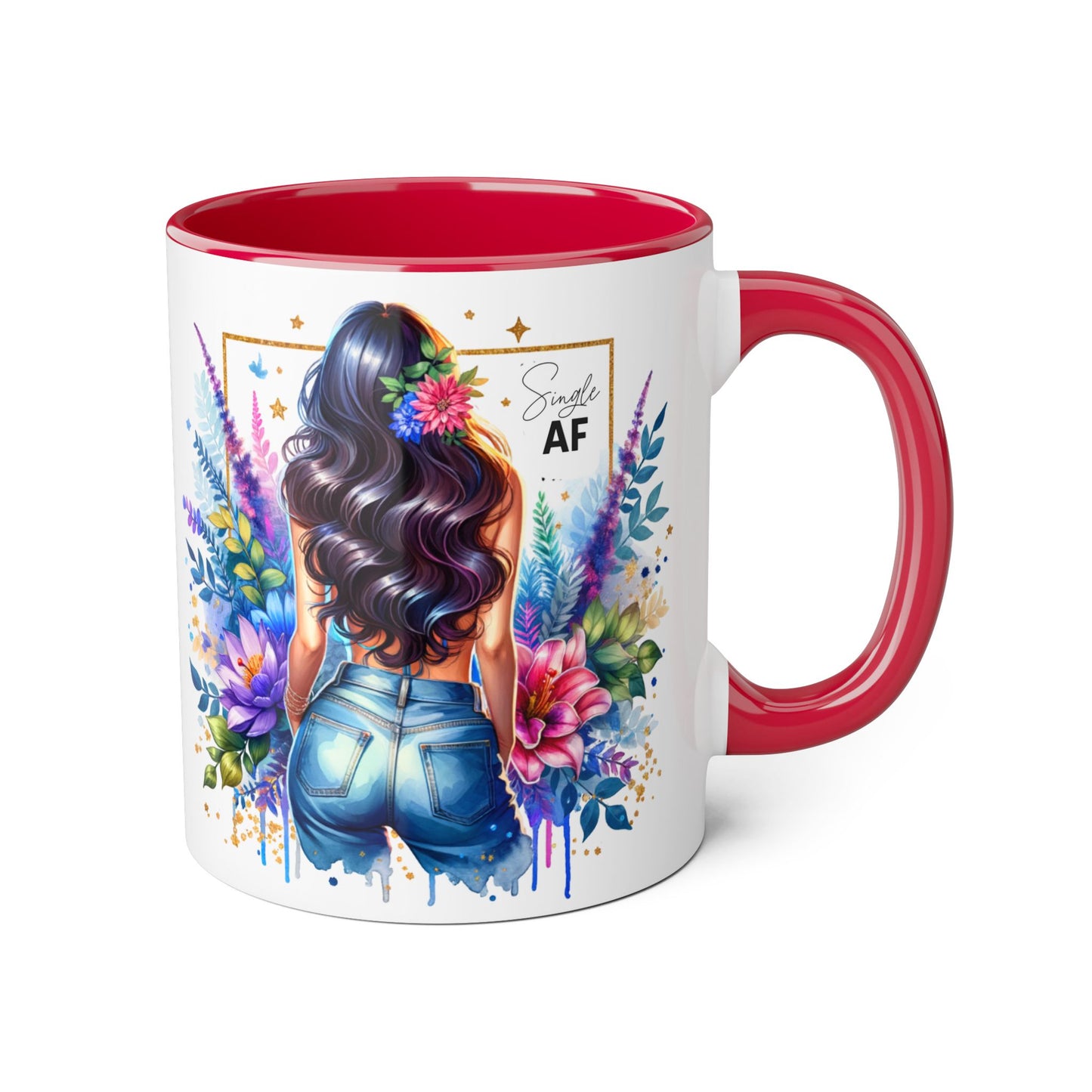 Single AF Vibrant Floral Accent Mug, Coffee Cup for Her, Gift for Friends, Inspirational Kitchen Decor, Unique Art Mug, Stylish Drinkware