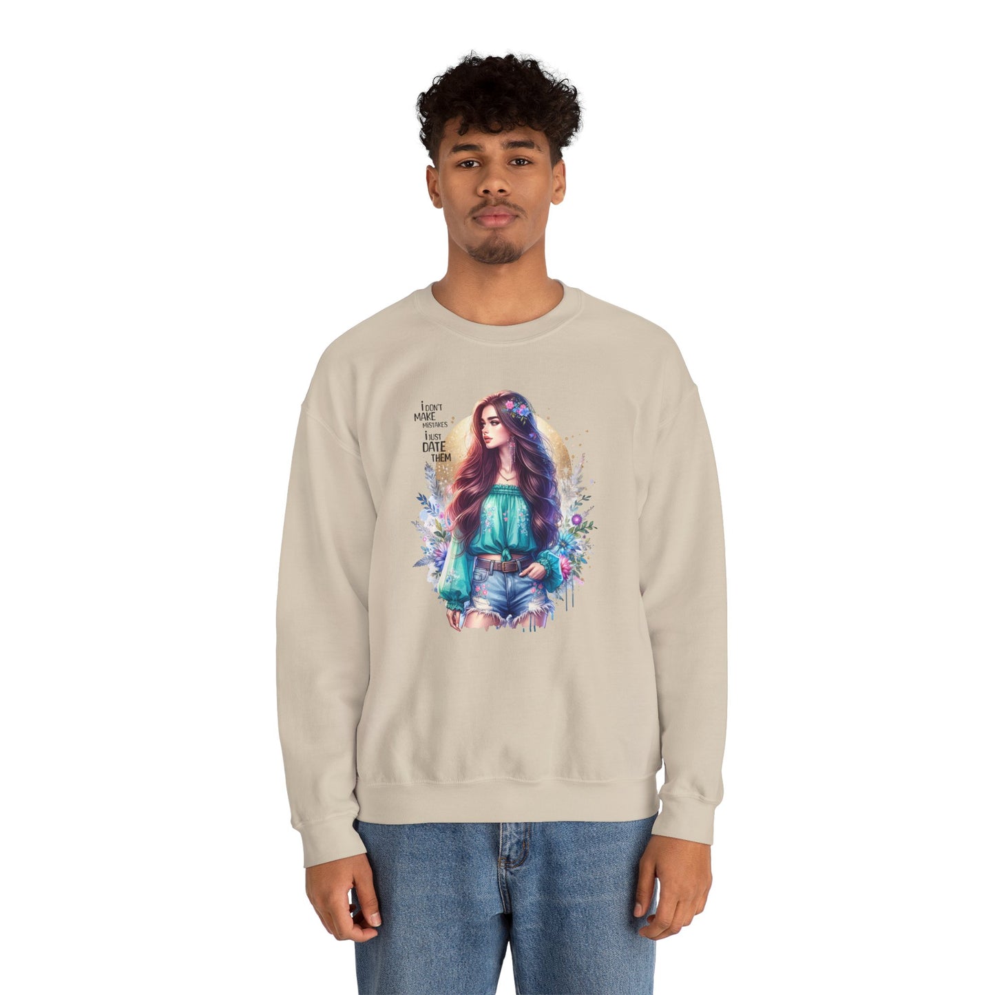 I Don`t Make Mistakes, I Just Date Them Colorful Bohemian Crewneck Sweatshirt, Cozy Apparel, Unique Gift, Casual Wear, Inspirational Fashion, Artist Design