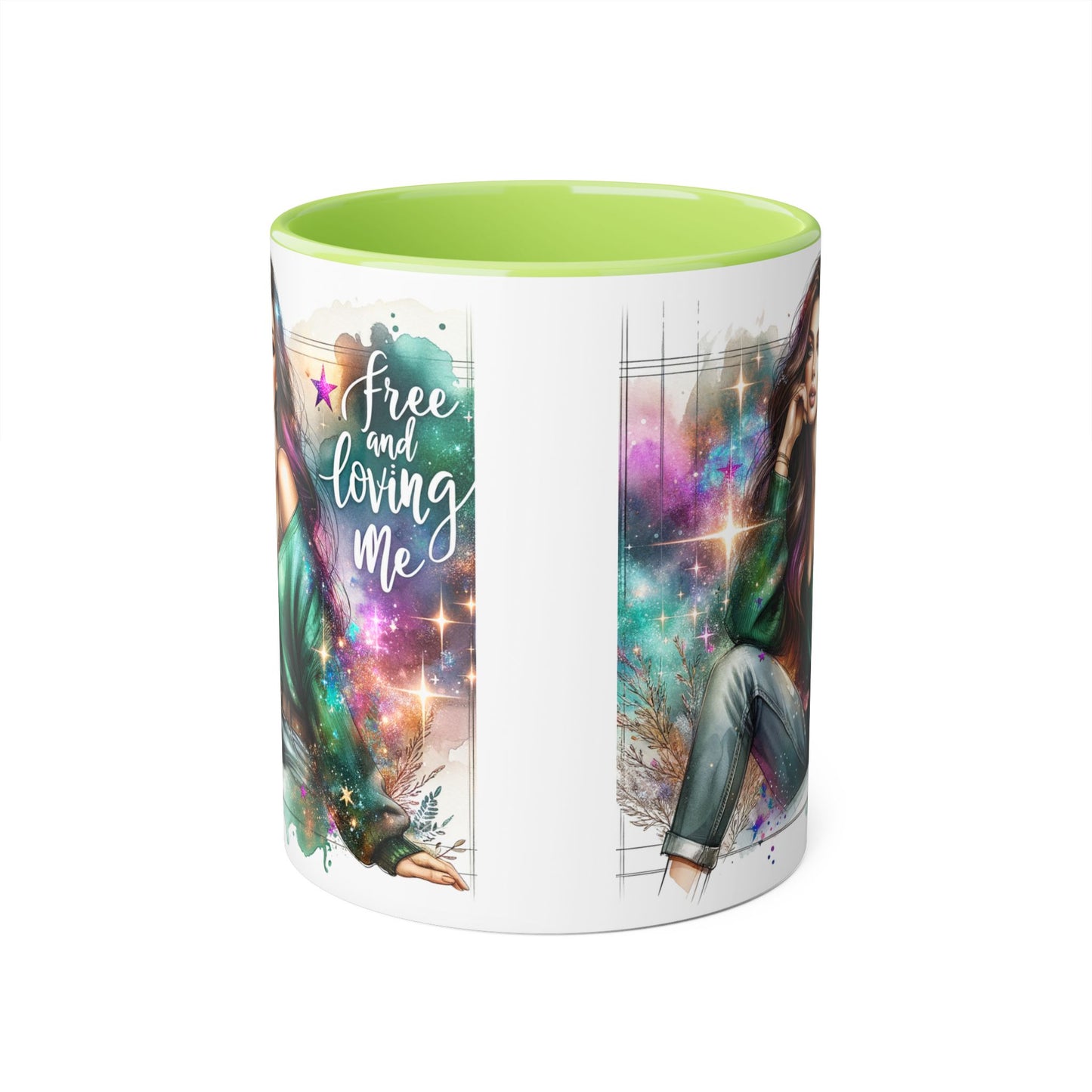 Mystical Art Accent Mug - Free and Loving Me, Unique Gift, Coffee Lover, Inspirational Decor, Fantasy Themed