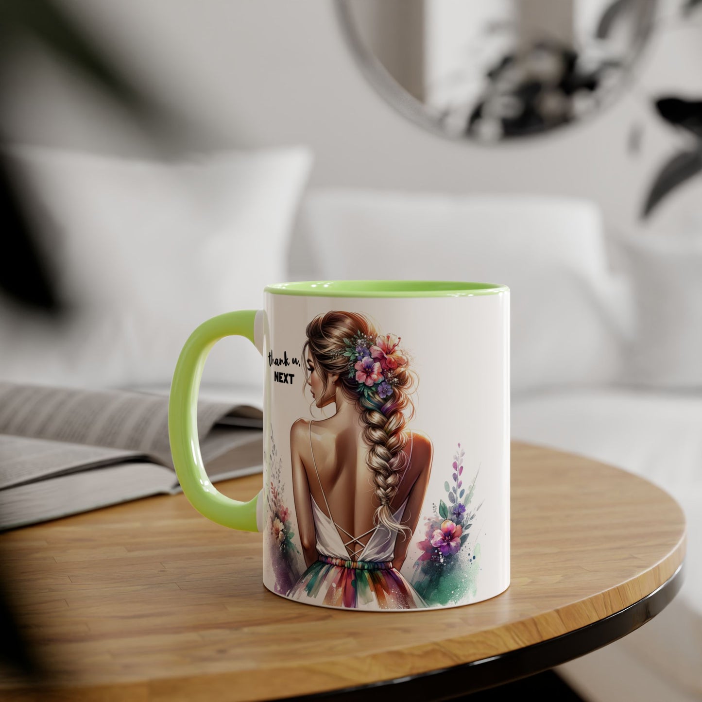 Thank U, Next Colorful Floral Accent Mug, Inspirational Coffee Cup, Gift for Her, Thank You Next Mug, Art Mug, Perfect for Birthdays, Anniversaries