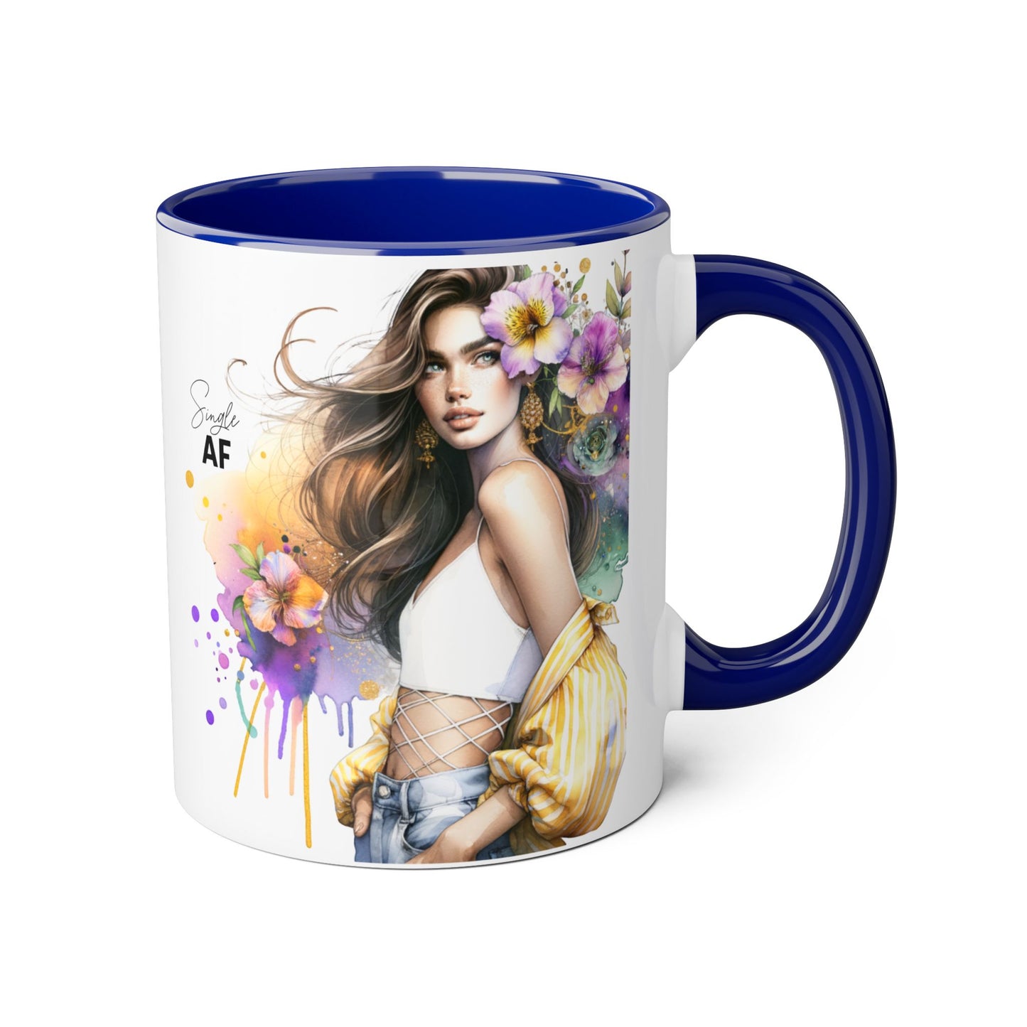 Single AF Chic Accent Mugs with Floral Art, Stylish Coffee Cups, Trendy Tea Mugs, Gift for Her, Motivational and Inspiring Drinkware