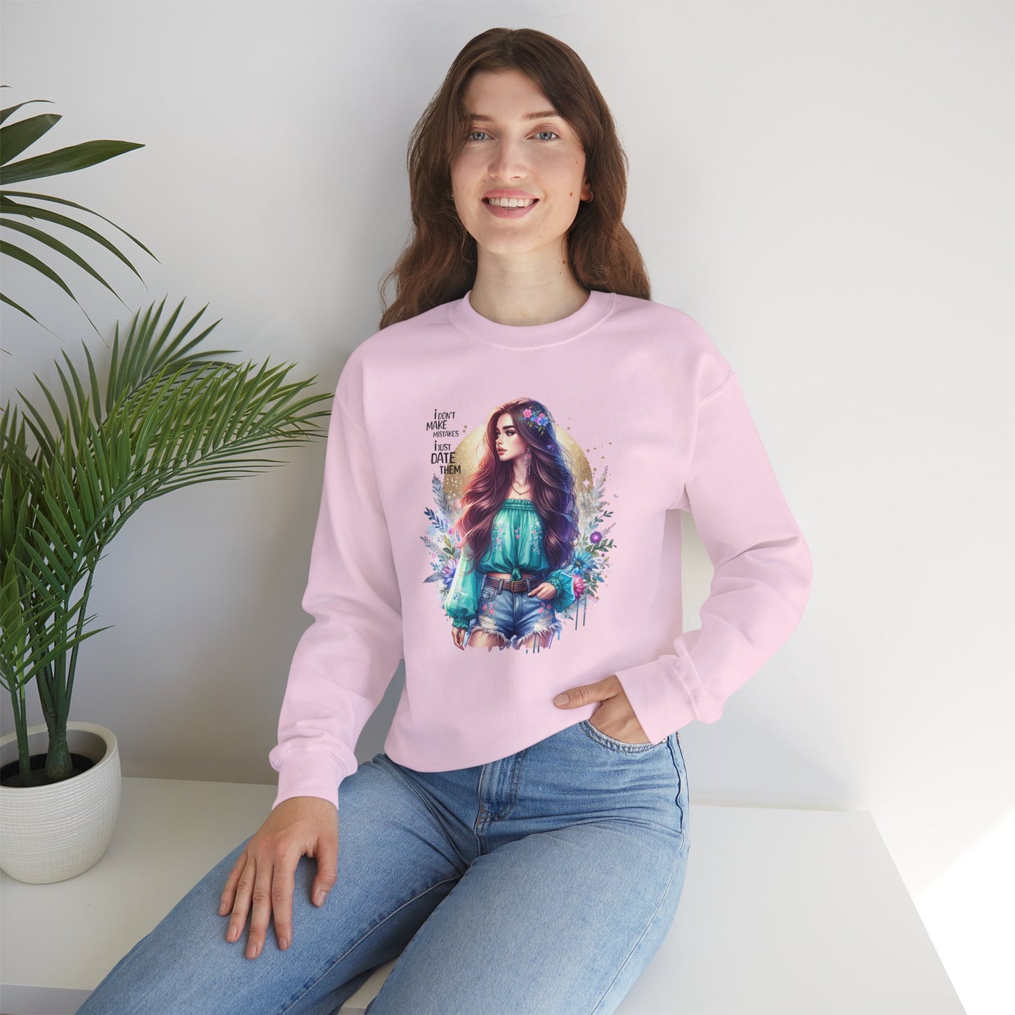 I Don`t Make Mistakes, I Just Date Them Colorful Bohemian Crewneck Sweatshirt, Cozy Apparel, Unique Gift, Casual Wear, Inspirational Fashion, Artist Design