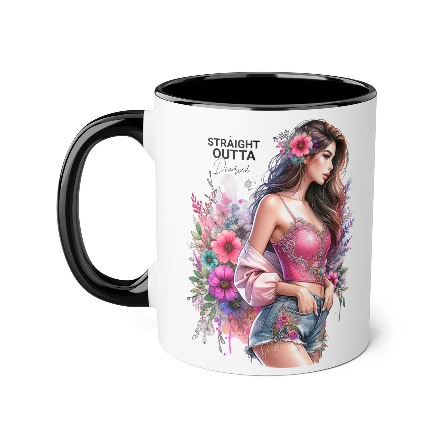 Straight Outta Divorced Humoristic Floral-Inspired Accent Mug, Perfect for Gifts, Home Decor, Coffee Lovers, Tea Enjoyers
