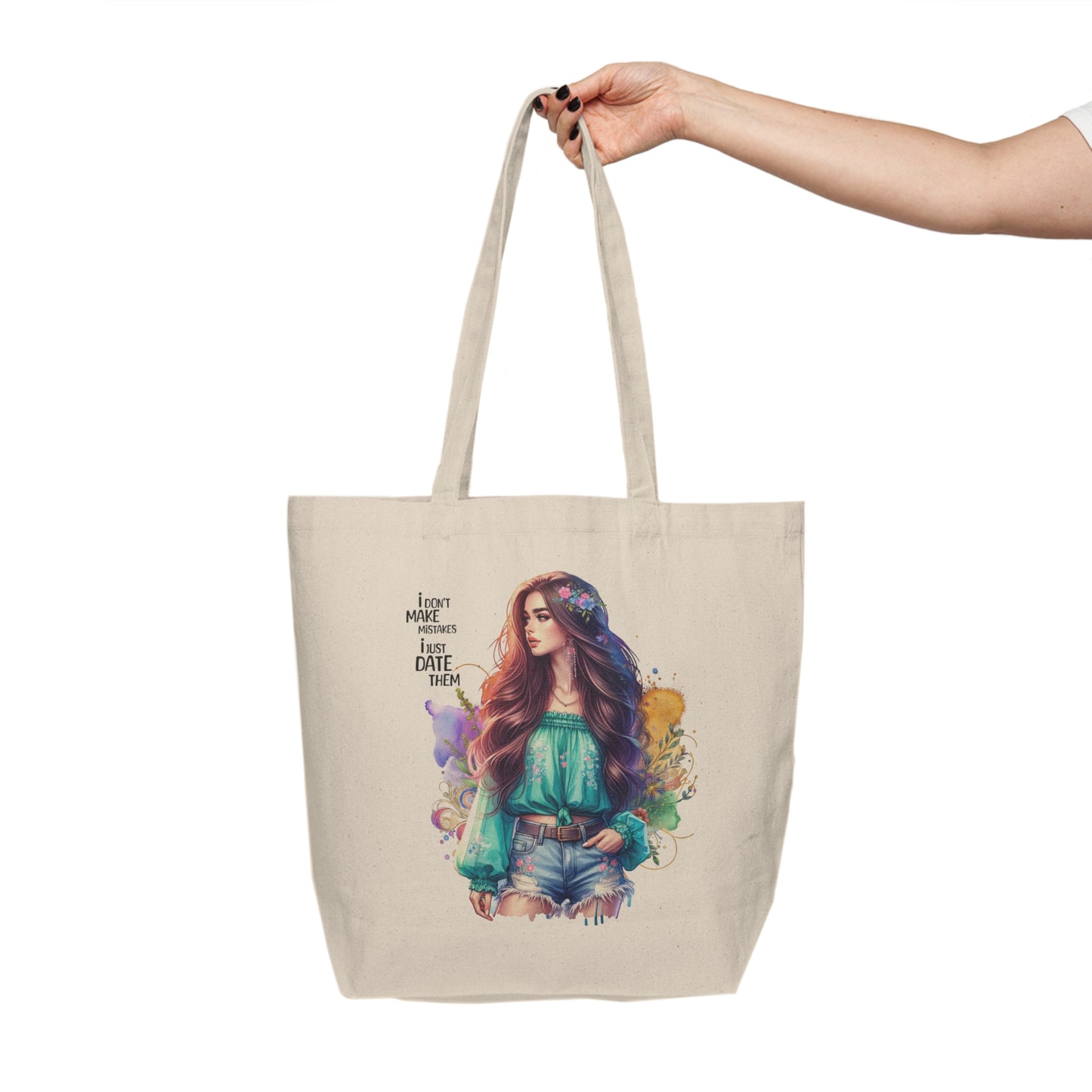 I Don`t Make Mistakes, I Just Date Them Bohemian Canvas Shopping Tote | Eco-Friendly Bag | Art Tote for Women | Gift for Her | Fashionable Market Tote