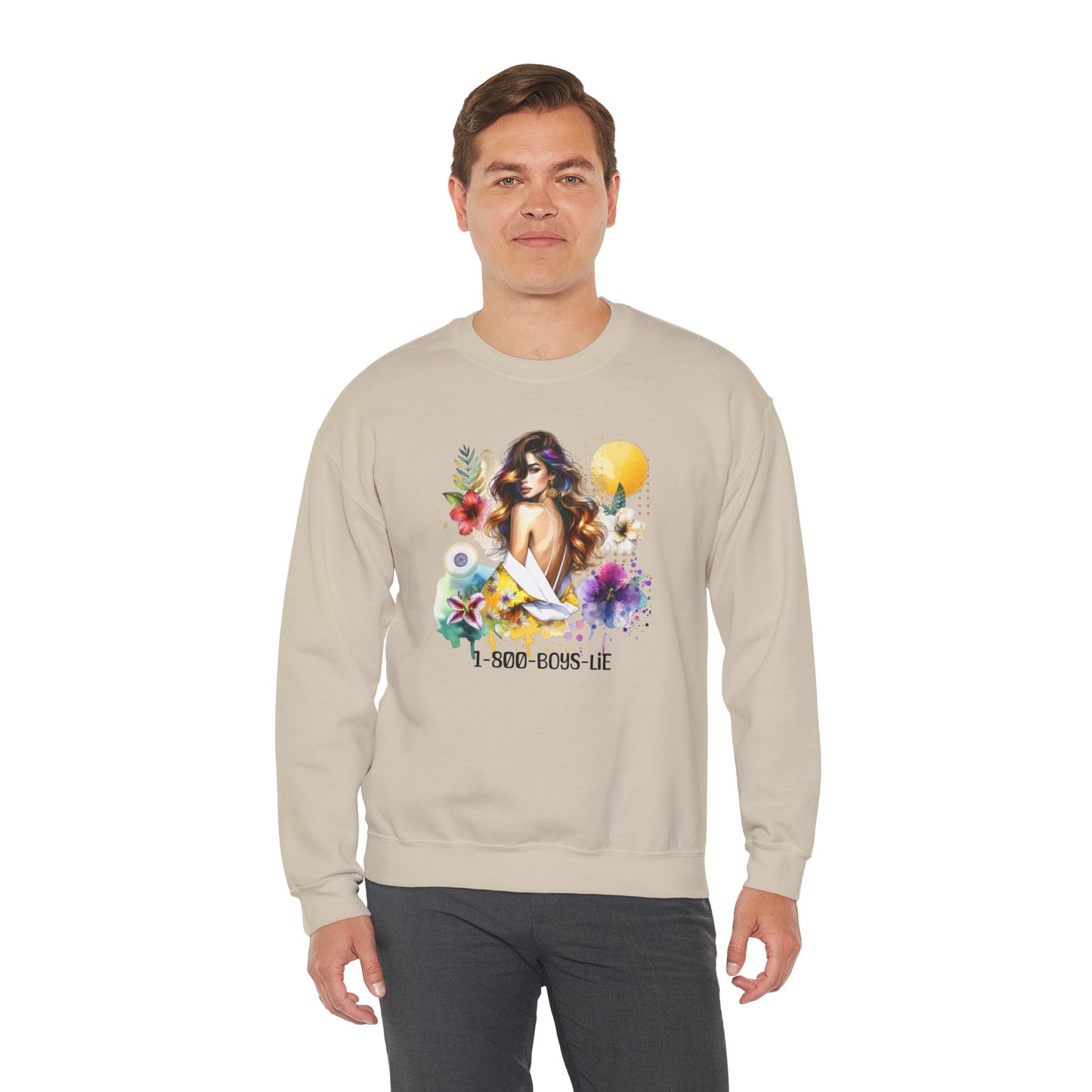 1-800-Boys-Lie Bohemian Floral Crewneck Sweatshirt, Trendy Oversized Sweater, Unique Gift for Her, Cozy Fall Apparel, Birthday & Casual Wear