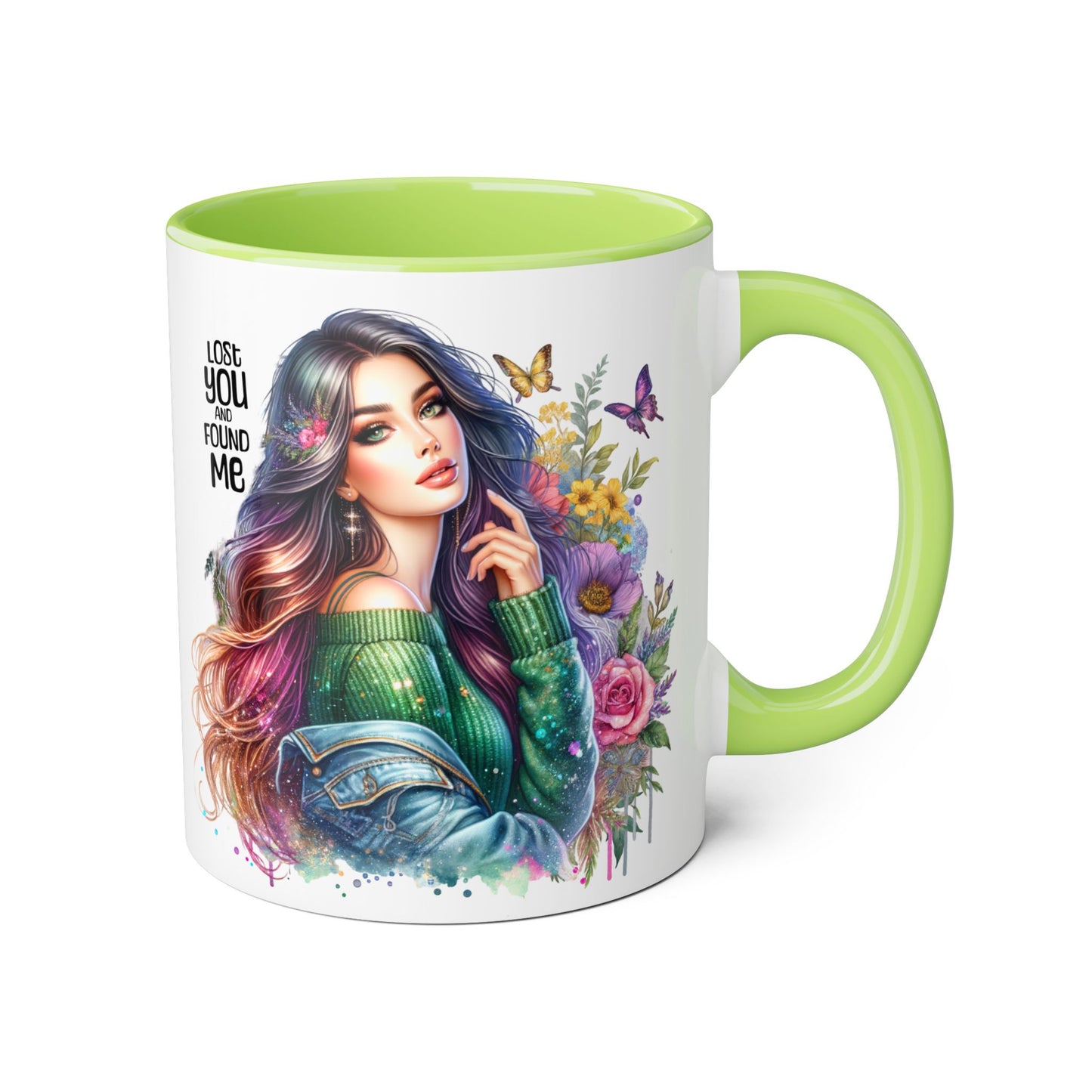 Colorful Accent Mug - "Lose You and Found Me" Design for Coffee Lovers, Unique Gift for Her, Floral Art Mug, Inspirational Drinkware