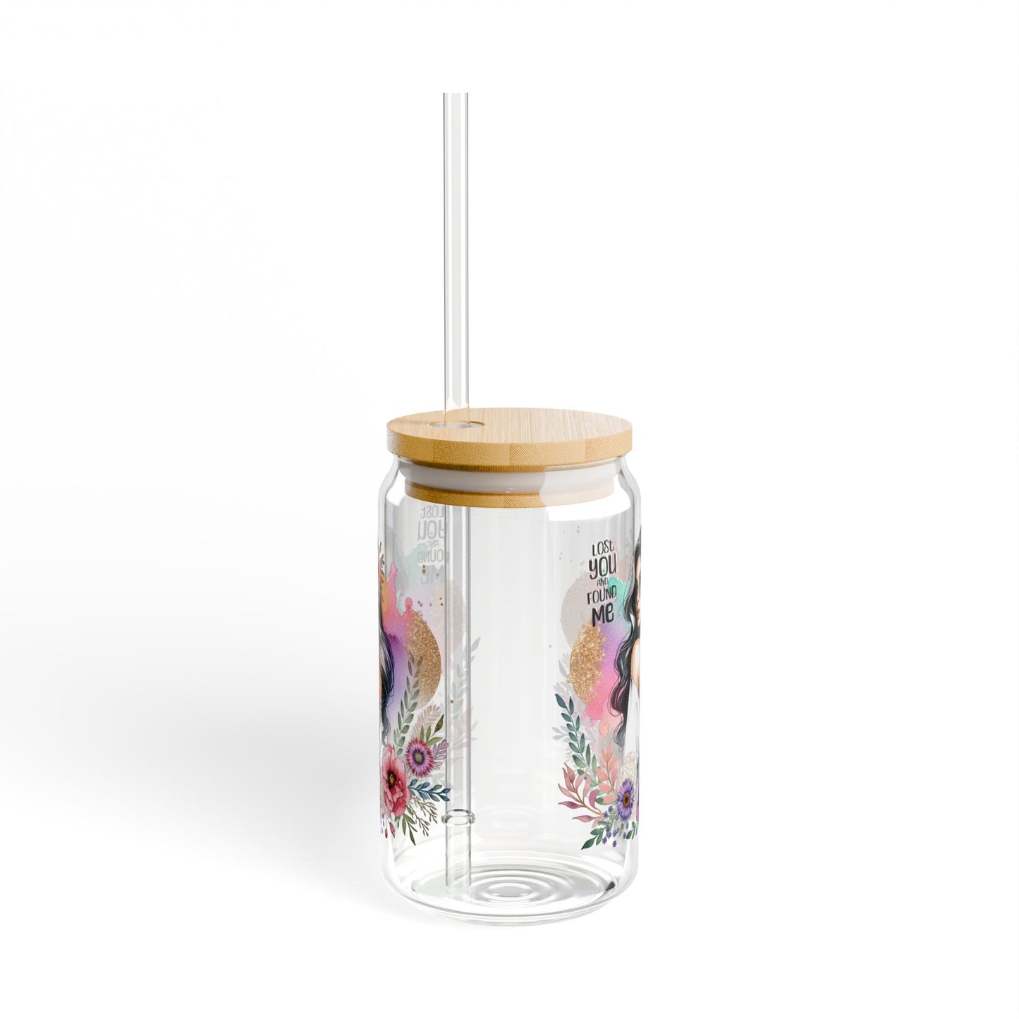 Lost You and Found Me Boho Floral Sipper Glass with Straw, 16oz, Art Glass Drinkware for Home & Parties, Vibrant Floral Design, Gift for Her, Summer Vibes