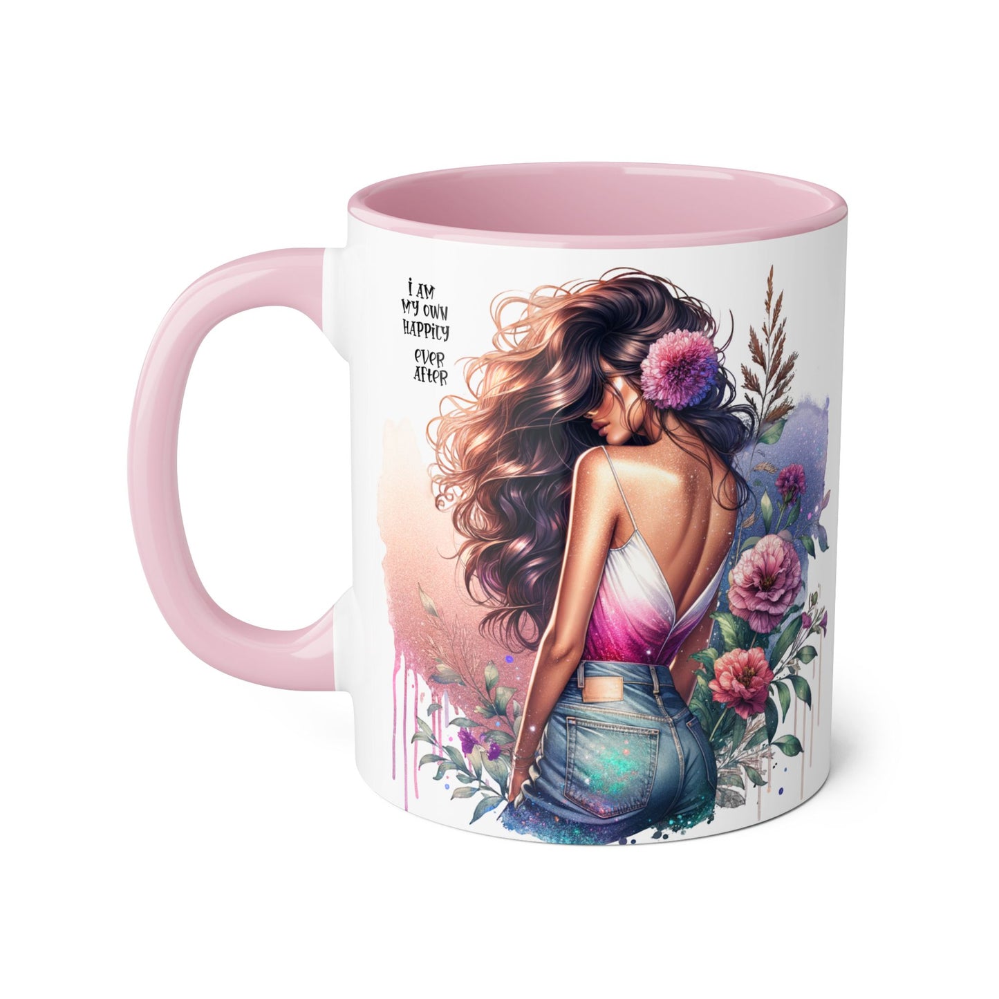 Boho Floral Accent Mug - 11oz - Inspirational "I Am My Own Happily Ever After " Design