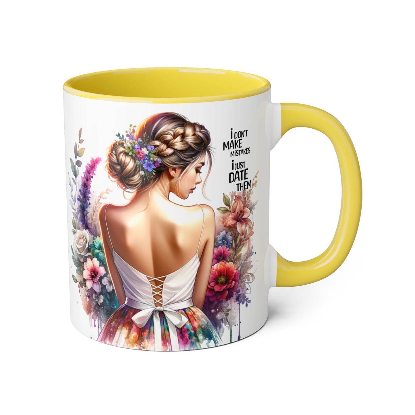 I Don't Make Mistakes, I Date Them Whimsical Floral Accent Mug | Gift for Her | Funny Quote Coffee Cup | Home Decor | Birthday Gift | Self-Care