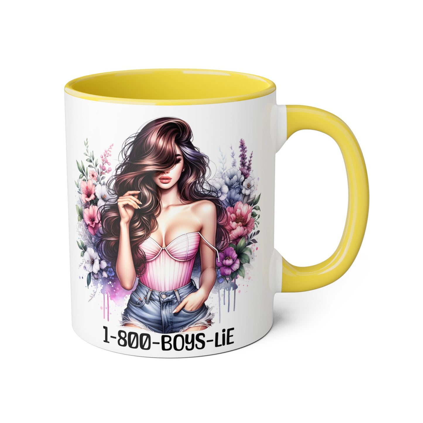 Chic Floral Coffee Mug - 1-800-BOYS-LIE, Trendy Gift for Her, Cute Floral Accent Mug, Coffee Lover's Gift, Girlfriend Mug