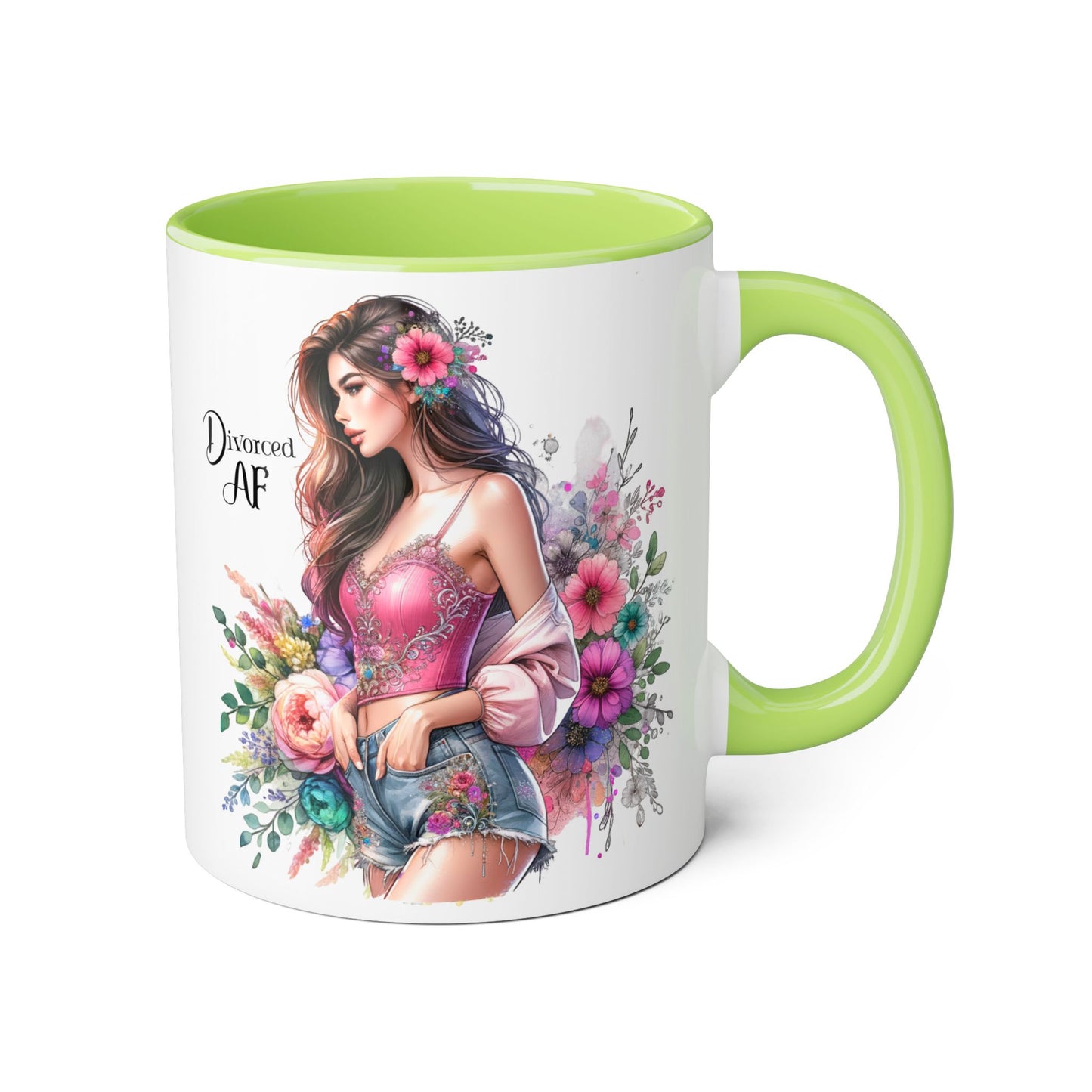 Divorced AF Accent Mug - Trendy Floral Coffee Cup, Perfect Gift for Empowered Women, Humor, Self-Care, Friendship