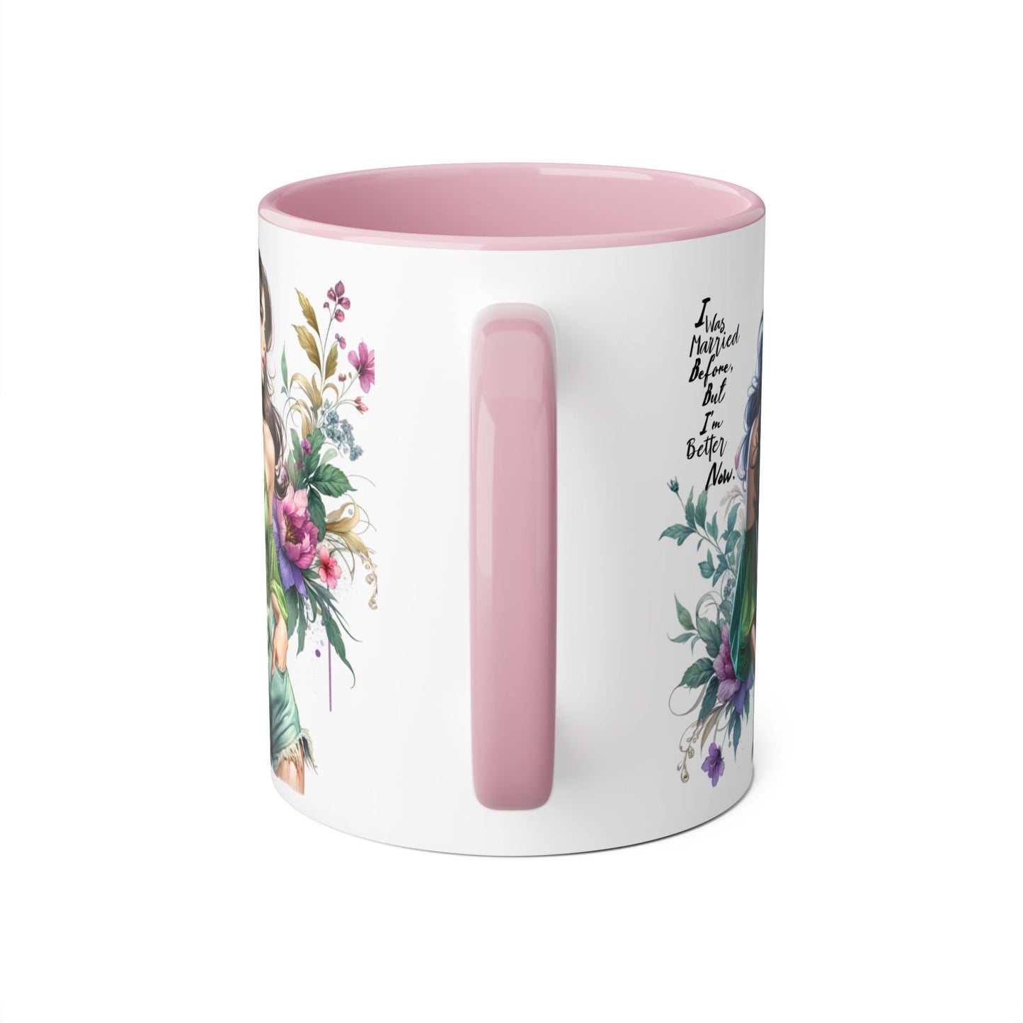 I Was Married Before But I'm Better Now Humoristic Floral Goddess Accent Mug, Inspirational Coffee Cup, Gift for Her, Boho Chic Drinkware, Unique Art Mugs, Home Decor