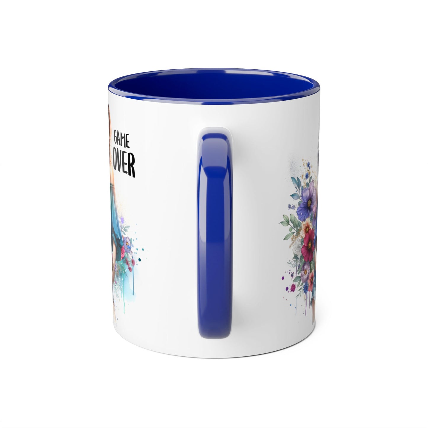 Vibrant Game Over Accent Mug - Floral Design, 11oz Coffee Cup, Unique Gift, for Gamers, Birthday or Everyday Use