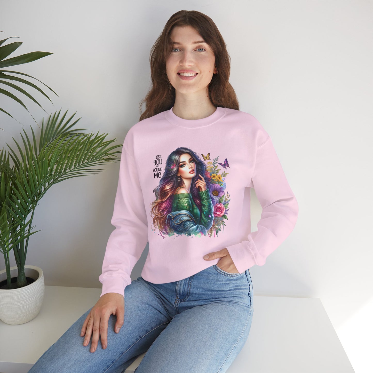 Lost You And Found Me Bohemian Floral Crewneck Sweatshirt, Cozy Graphic Sweatshirt, Gift for Her, Unique Art Pullover, Spring Fashion Crew