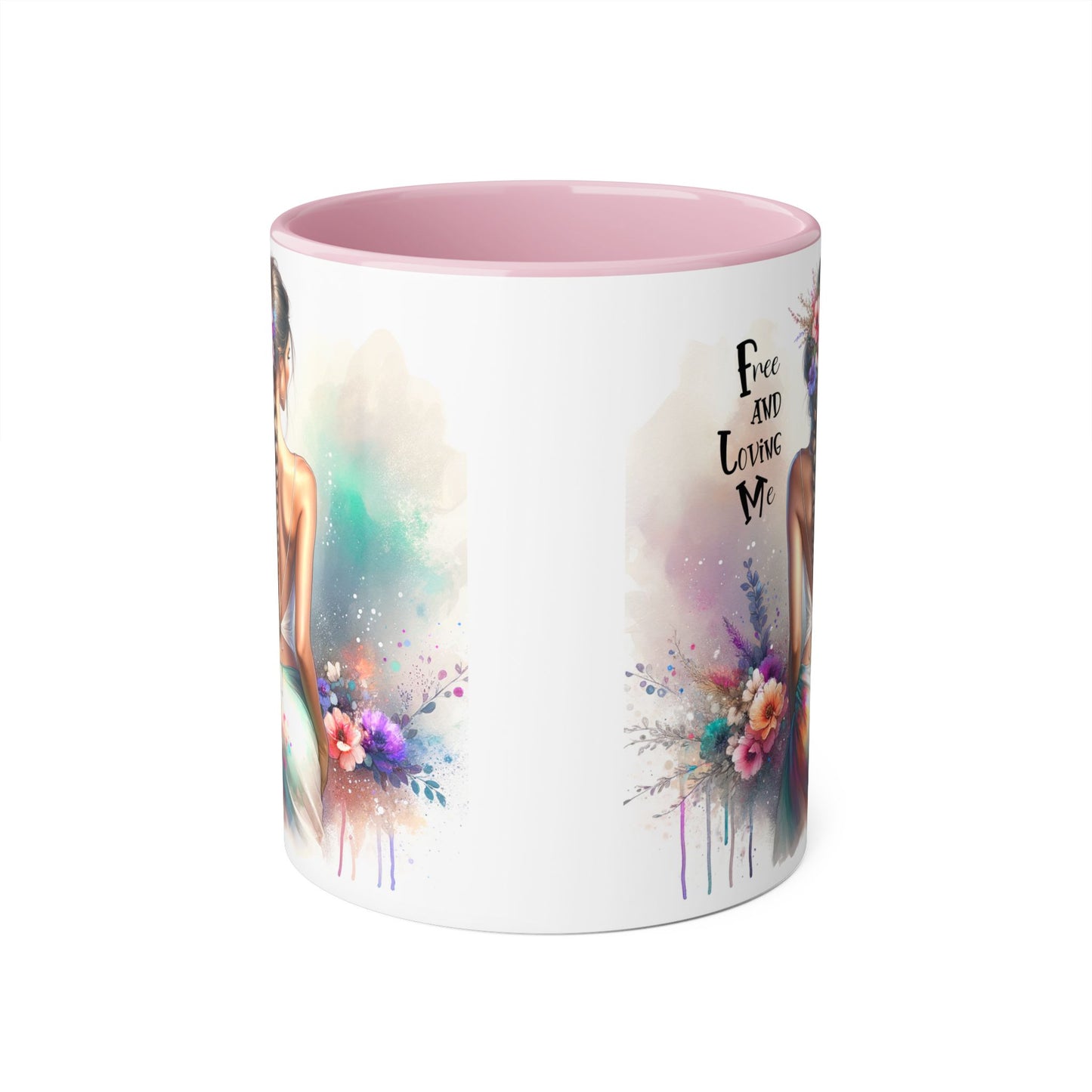 Free and Loving Me Bohemian Accent Mug, Inspirational Coffee Cup for Dreamers, Artistic Floral Mug, Gift for Her, Home Decor, 11oz Tea Mug
