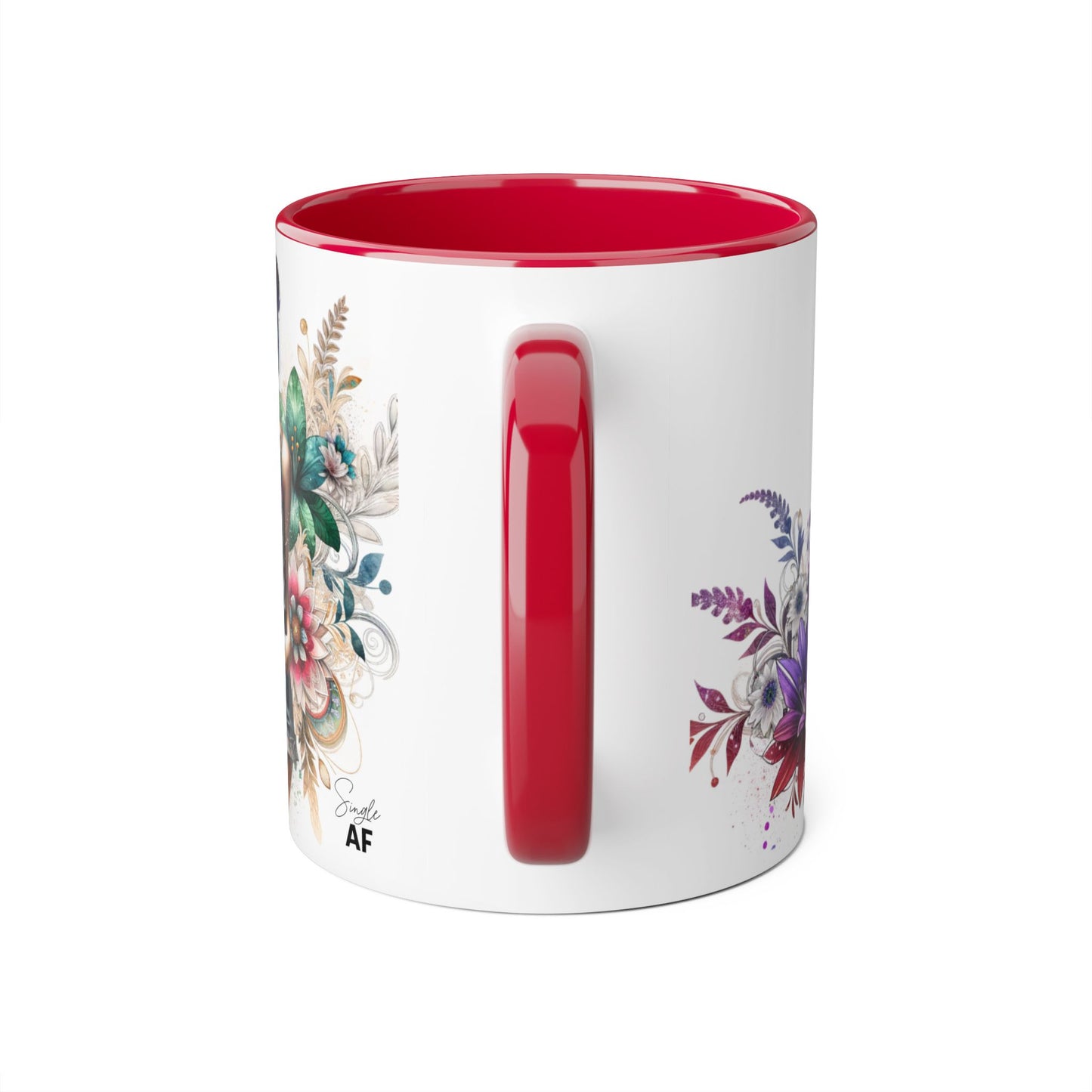 Single AF Boho Flower Accent Mug - Artistic Coffee Cup, Floral Design, Gift for Her, Birthday, Home Decor, Unique Artwork, 11oz