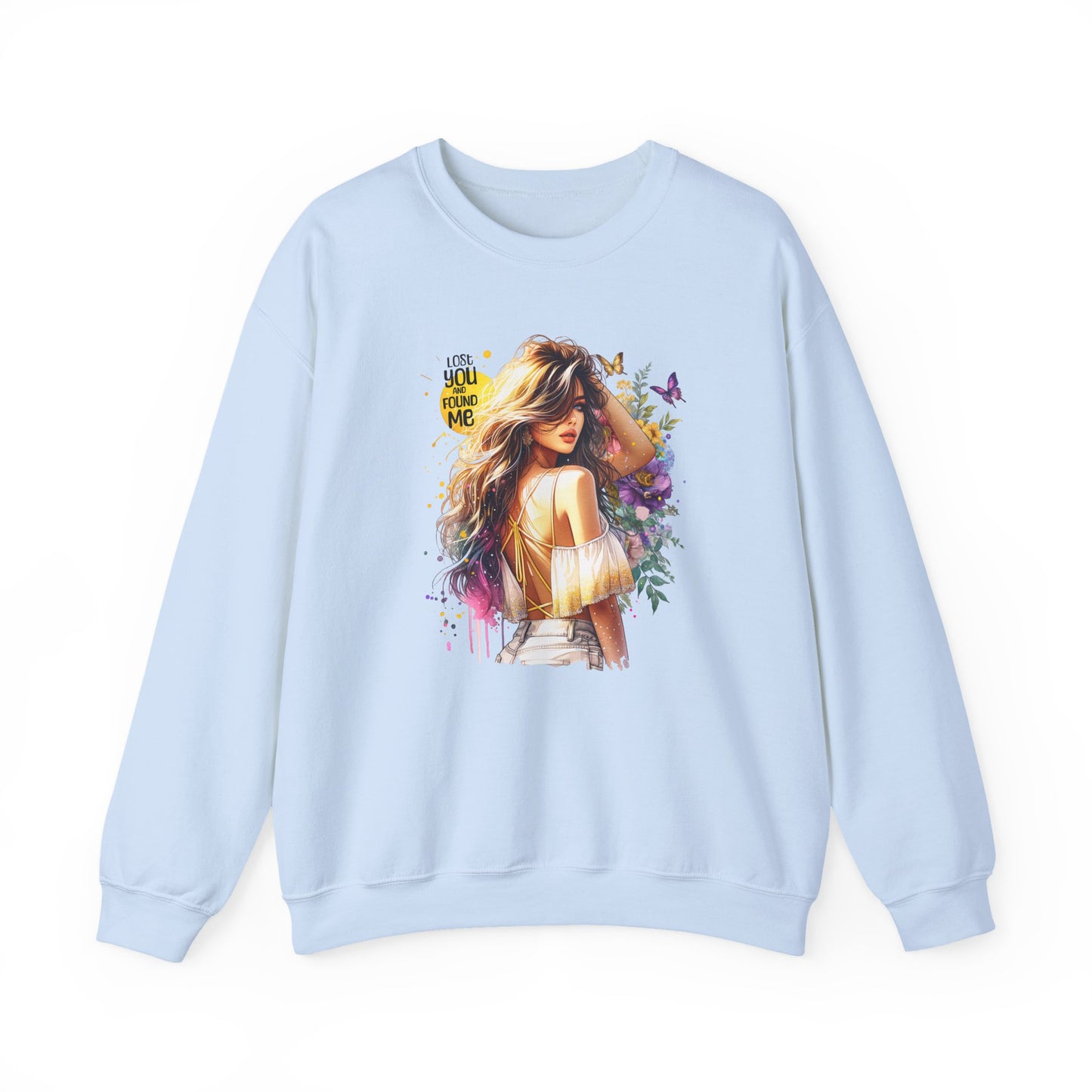 Lost You And Found Me Bohemian-Themed Crewneck Sweatshirt with Floral Design, Cozy Casual Wear, Gift for Her, Everyday Comfort, Family Gatherings, Spring Fashion