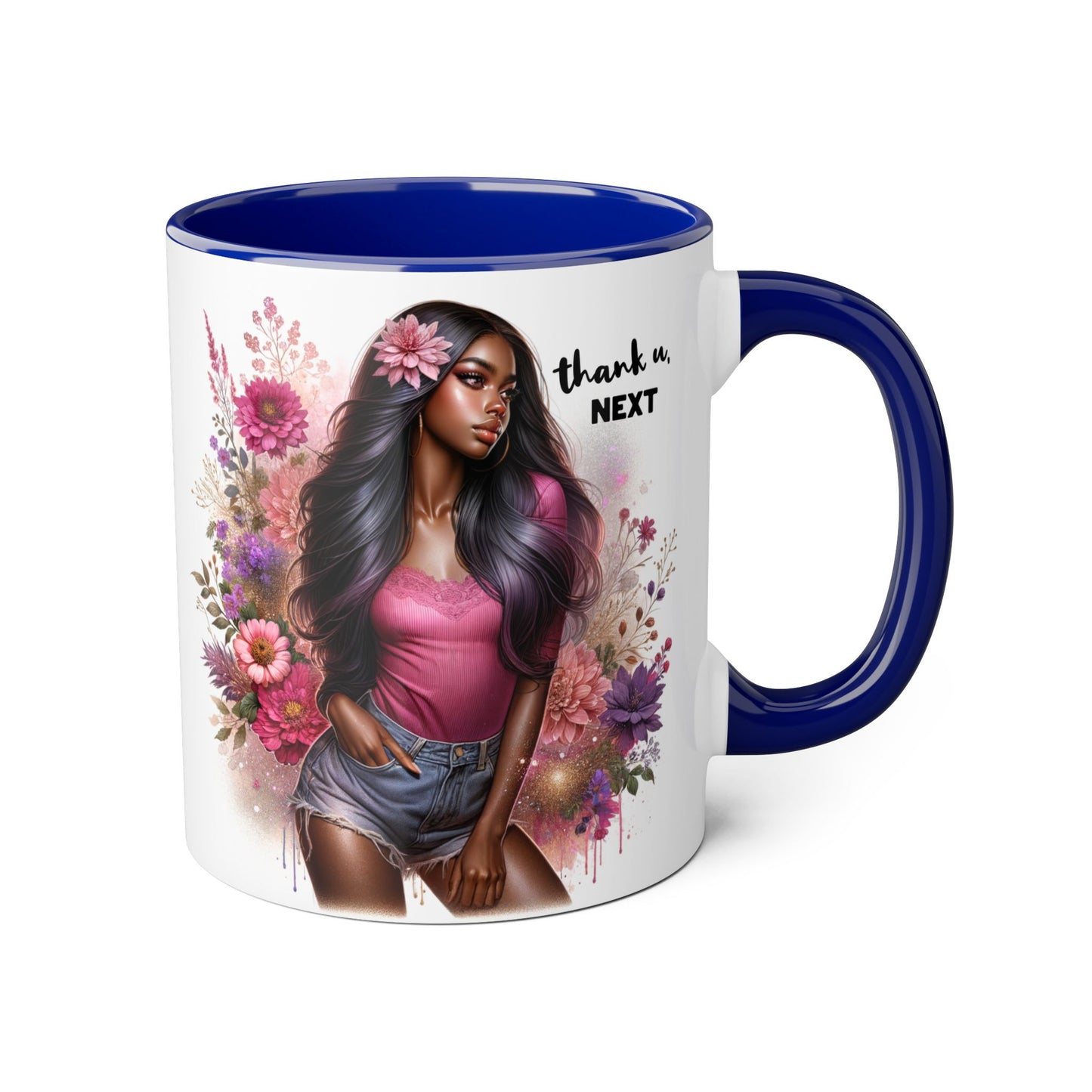 Thank U, Next Floral Artistic Accent Mug, Thank You Next Coffee Cup, Colorful Gift for Her, Boho Style Ceramic Mug, Unique Tea Mug