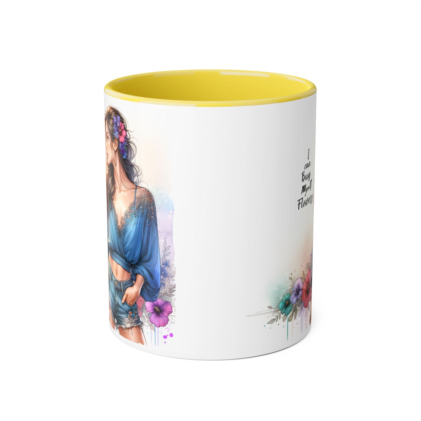 Chic Floral Accent Mug | I Can Buy My Own Flowers | Gift for Her, Coffee Cup, Art Mug, Inspirational Drinkware, Stylish Tea Mug