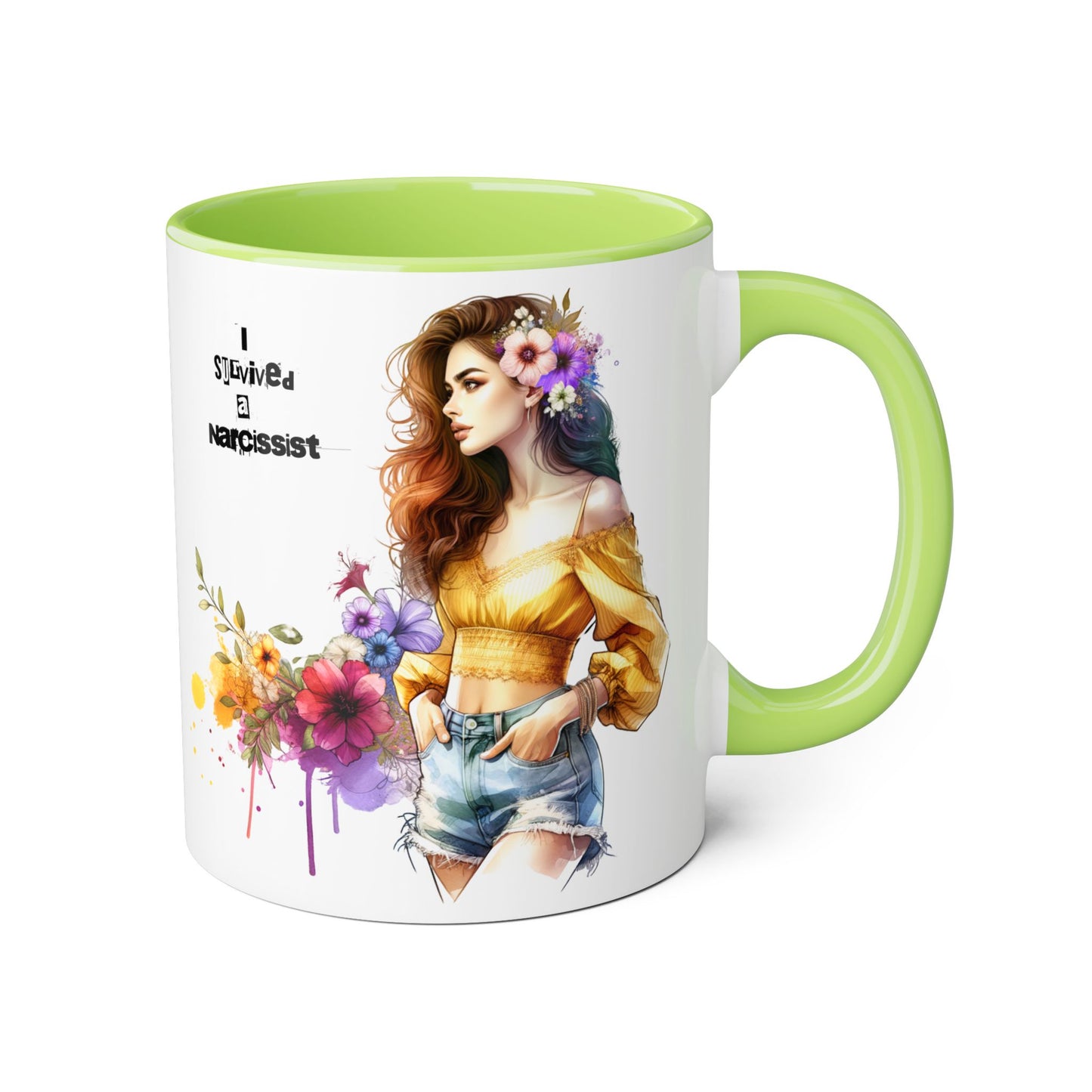 Empowering Accent Mug, Flower Art Coffee Cup, I Survived a Narcissist, Gift for Her, Inspirational Tea Mug, Self-Care