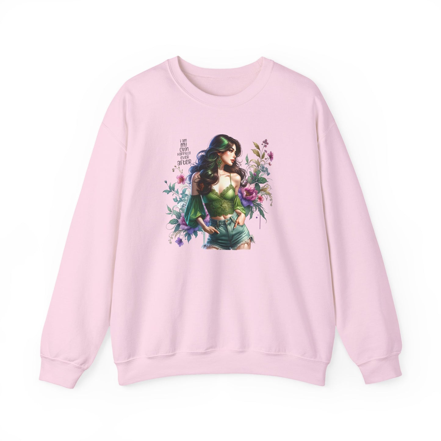 I Am My Own Happily Ever After Heroine Floral Sweatshirt | Unisex Cozy Crewneck, Gift for Her, Vintage Style, Plant Lover's Apparel, Superhero Inspired