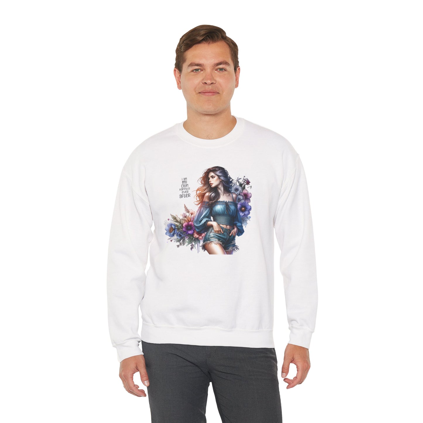 I Am My Own Happily Ever After Floral Aesthetic Crewneck Sweatshirt - Cozy Style for Women, Fashion Top, Gift Idea, Floral Sweatshirt, Spring/Summer Wear