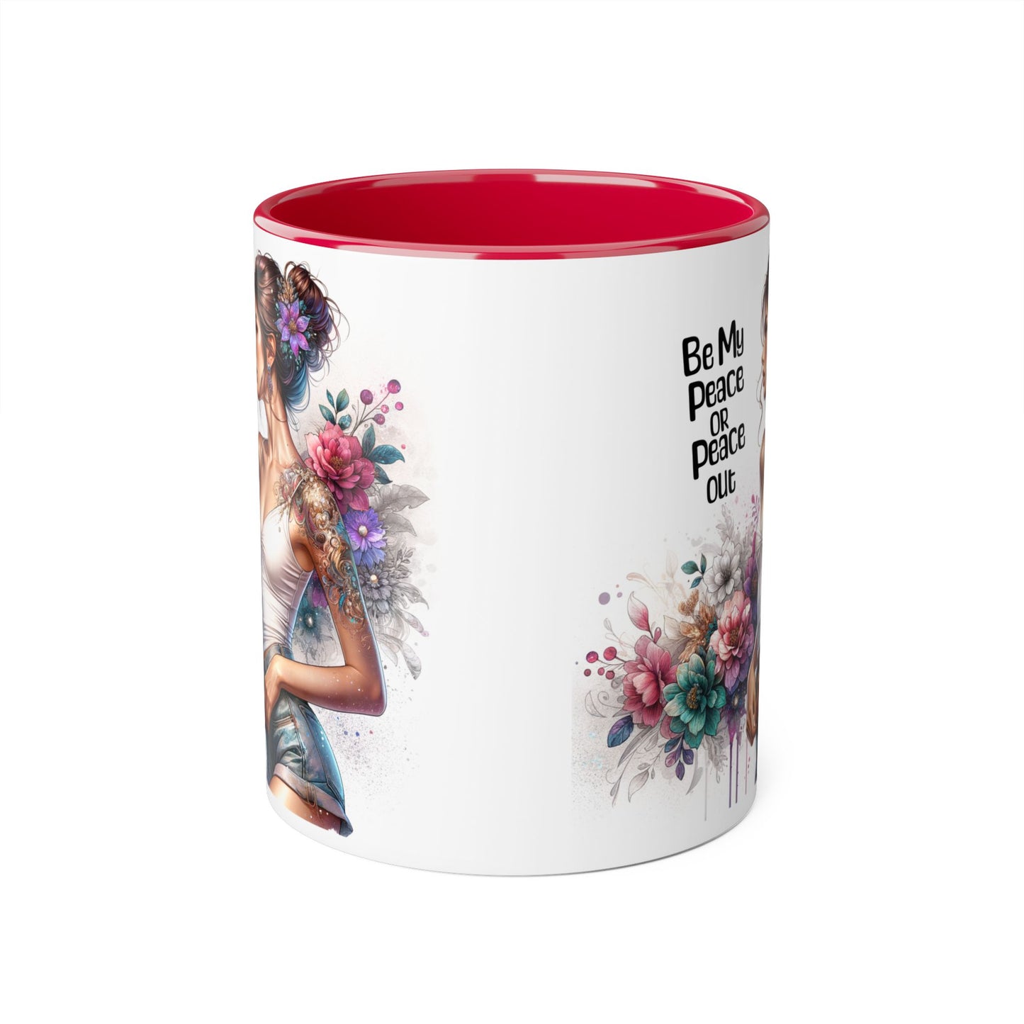 Be My Peace or Peace Out Bohemian Floral Accent Mug - Inspirational Coffee Cup, Gift for Her, Peaceful Vibes, Birthday Present, Home Decor, Artistic Drinkware