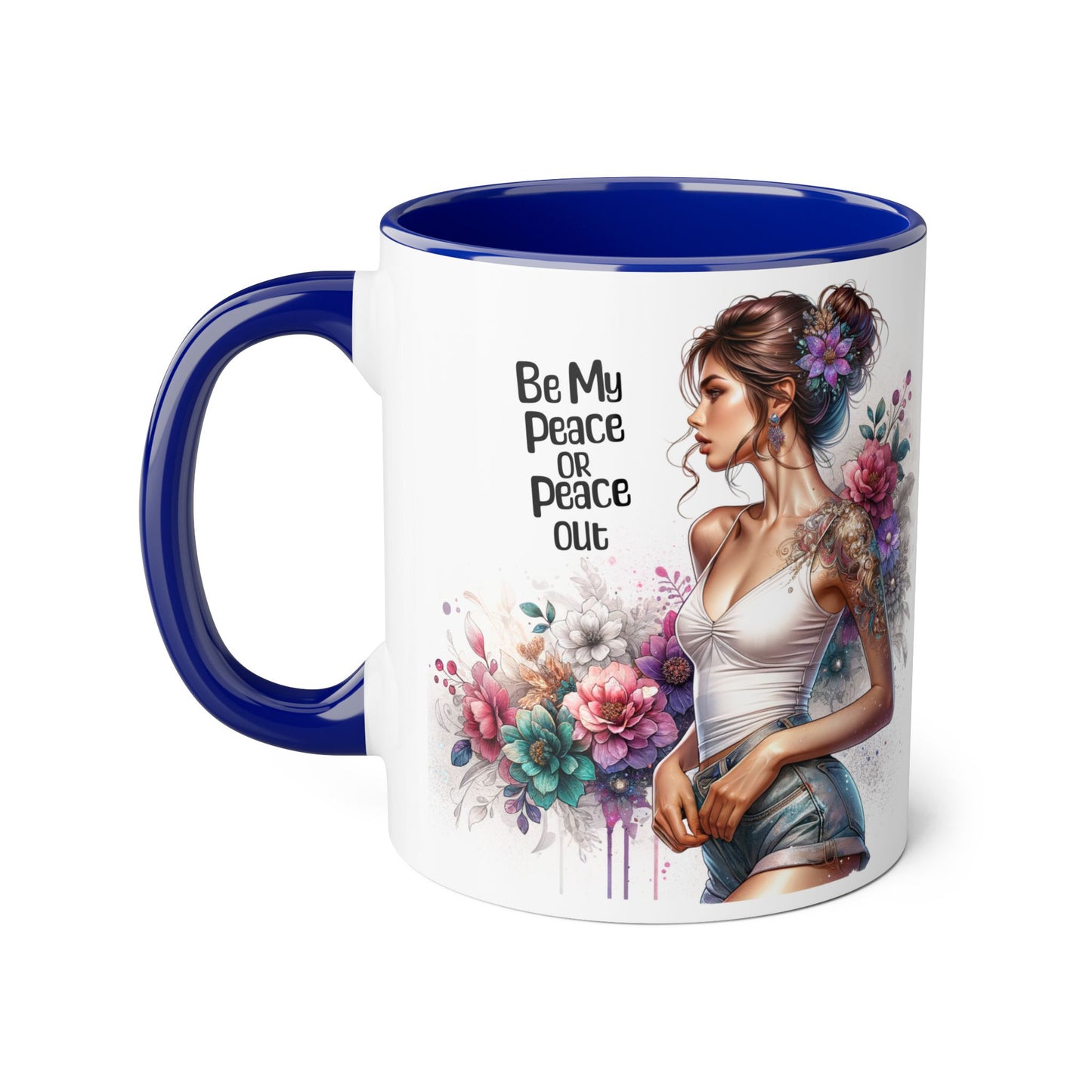 Be My Peace or Peace Out Bohemian Floral Accent Mug - Inspirational Coffee Cup, Gift for Her, Peaceful Vibes, Birthday Present, Home Decor, Artistic Drinkware