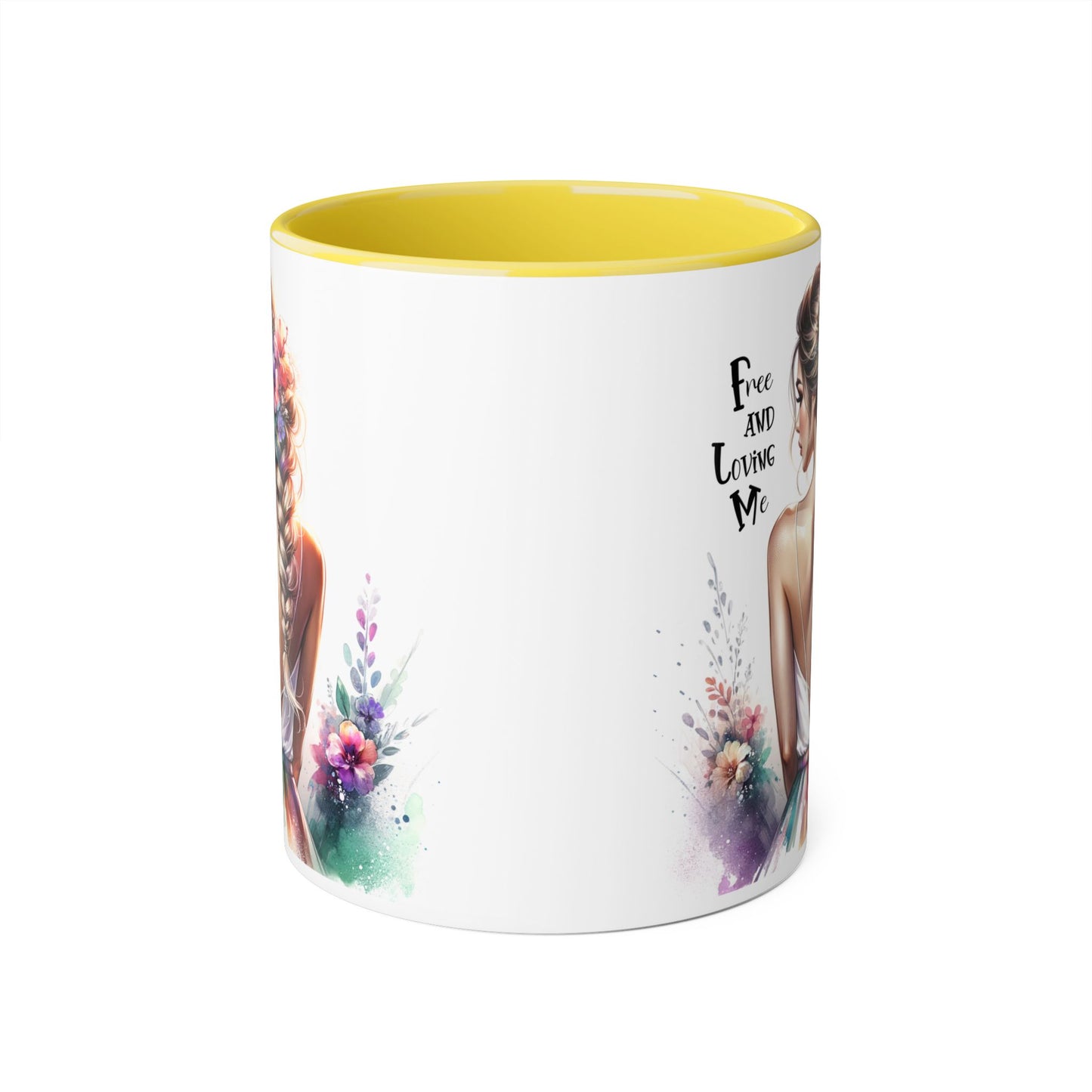 Free and Loving Me Floral Art Accent Mug - Inspirational Drinkware for Home and Gifts, Coffee Mug, Tea Cup, Birthday Present, Motivational Quote