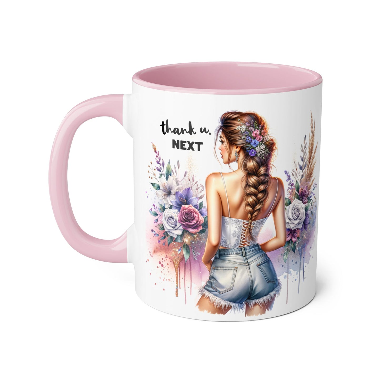 Thank U, Next Boho Inspirational Mug, Coffee Cup, Gift for Friends, Motivational Beverage Holder, Floral Design, Thank U Next