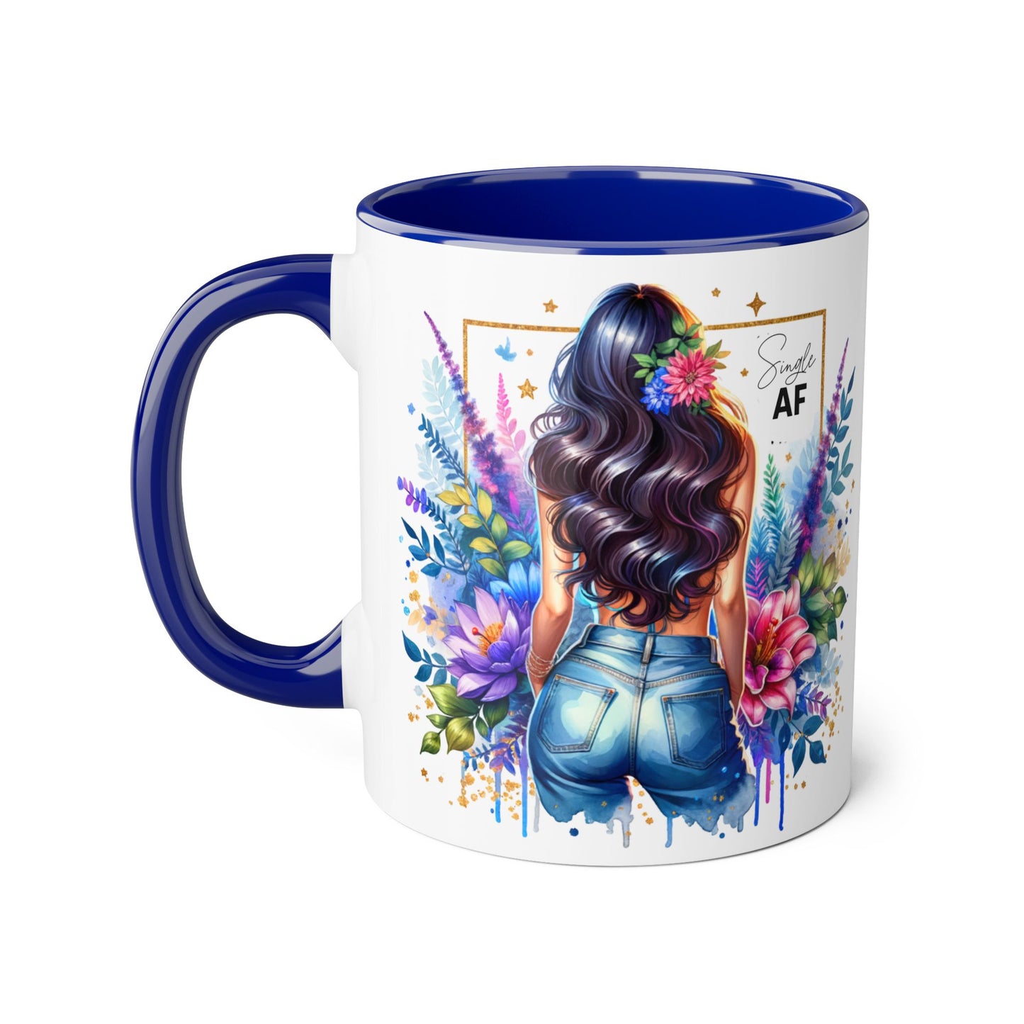 Single AF Vibrant Floral Accent Mug, Coffee Cup for Her, Gift for Friends, Inspirational Kitchen Decor, Unique Art Mug, Stylish Drinkware