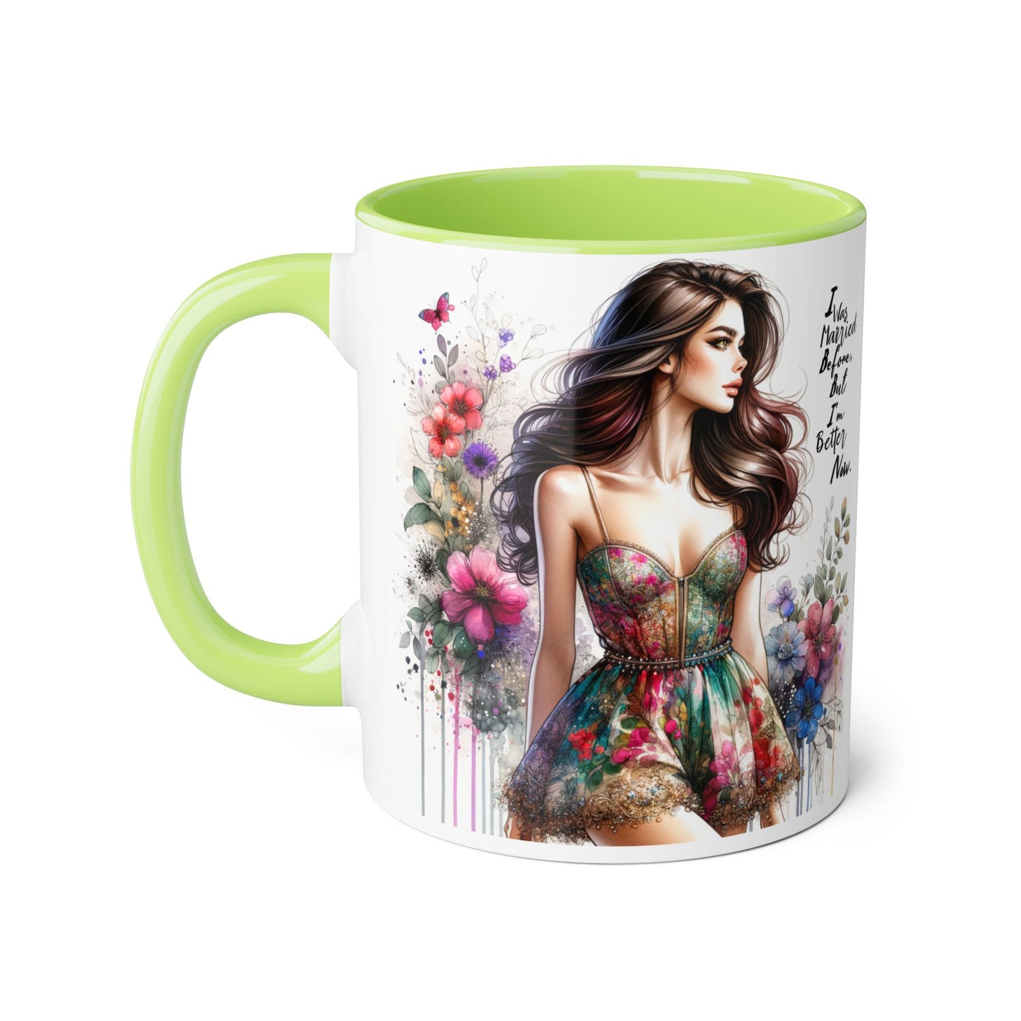 I Was Married Before But I'm Better Now Humoristic Inspirational Floral Accent Mug, Motivational Gift for Her, Home Decor Coffee Cup, Artful Tea Mug, Unique Present for Self-Care