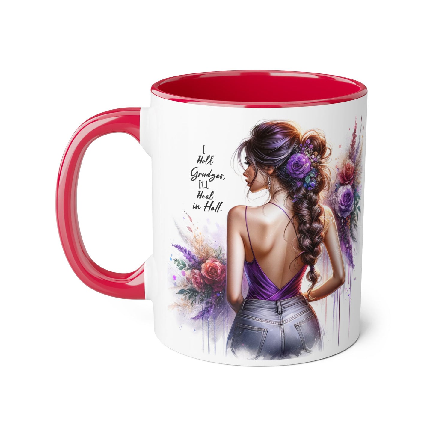 I Hold Grudges, I'll Heal in Hell Colorful Floral Accent Mug, Inspirational Mug, Gift for Friends, Coffee Lover Mug, Unique Tea Mug, Motivational Drinkware