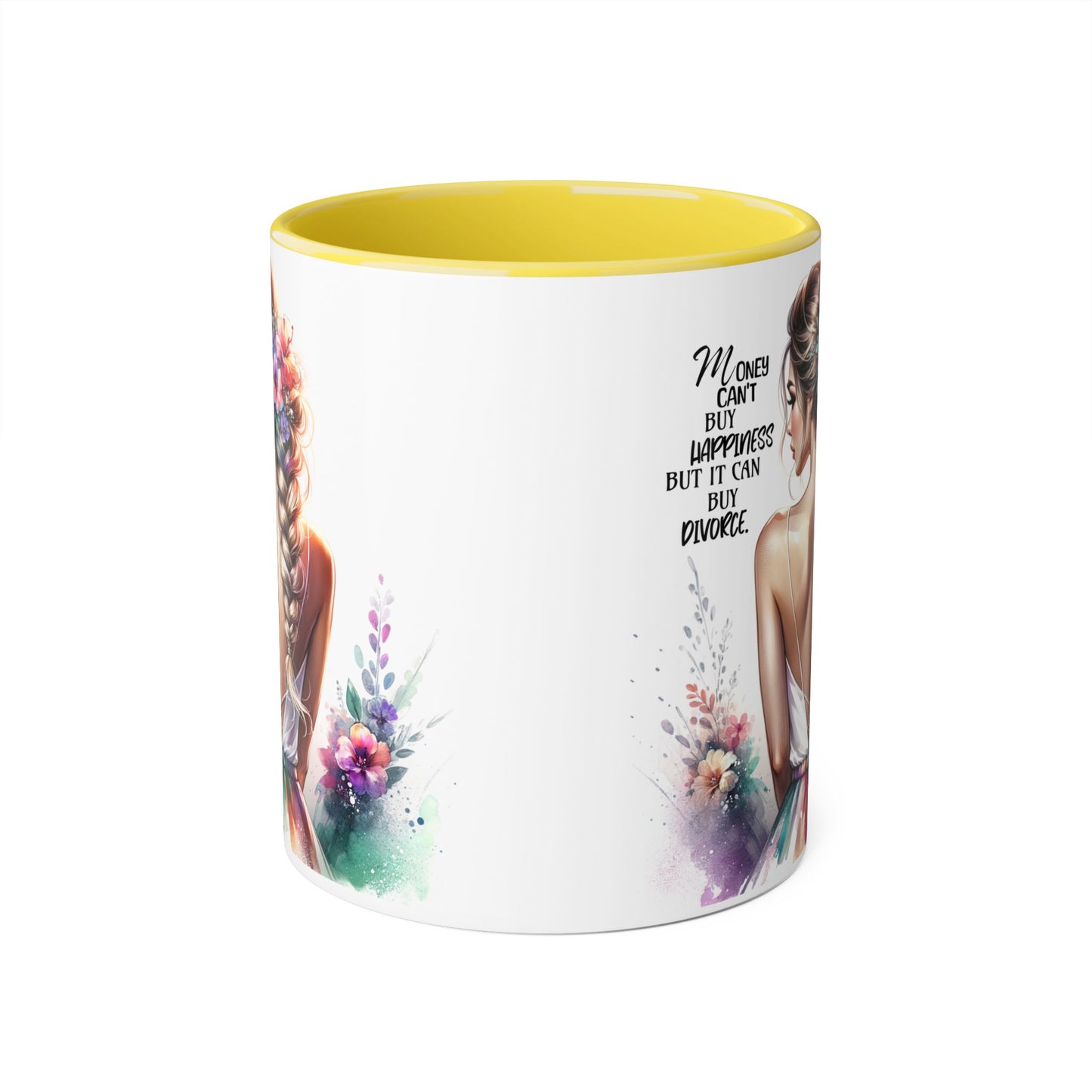 Money Can't Buy Happiness But It Can Buy Divorce Humoristic Inspirational Floral Accent Mug, 11oz Coffee Cup for Moms, Uplifting Gift for Mother's Day, Motivational Drinkware, Unique Art Mug