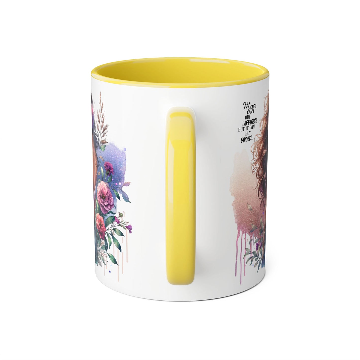 Money Can't Buy Happiness But It Can Buy Divorce Humoristic Elegant Floral Accent Mug, Inspirational Coffee Cup for Women, Motivational Gift, Artful Drinkware for Home & Office