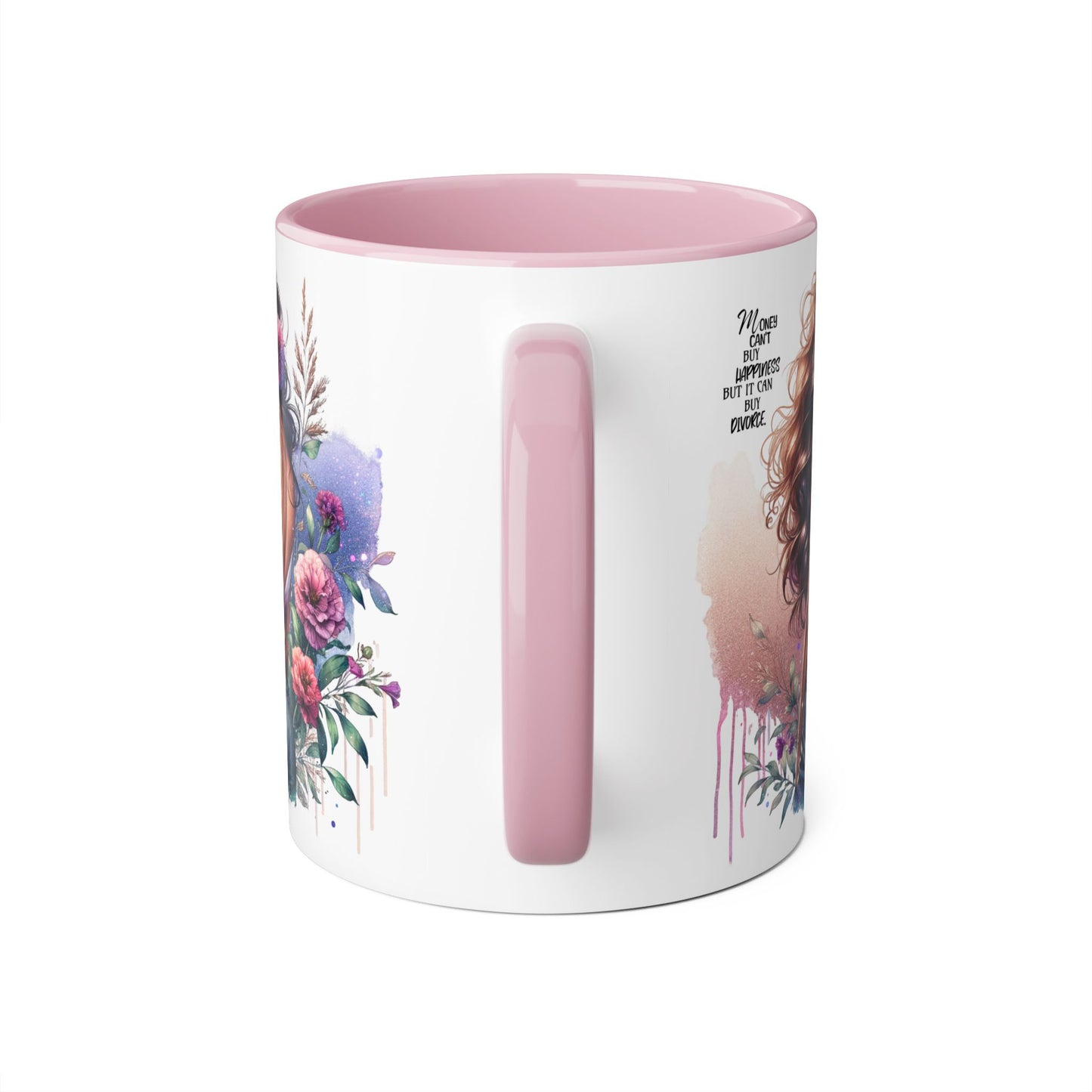 Money Can't Buy Happiness But It Can Buy Divorce Humoristic Elegant Floral Accent Mug, Inspirational Coffee Cup for Women, Motivational Gift, Artful Drinkware for Home & Office