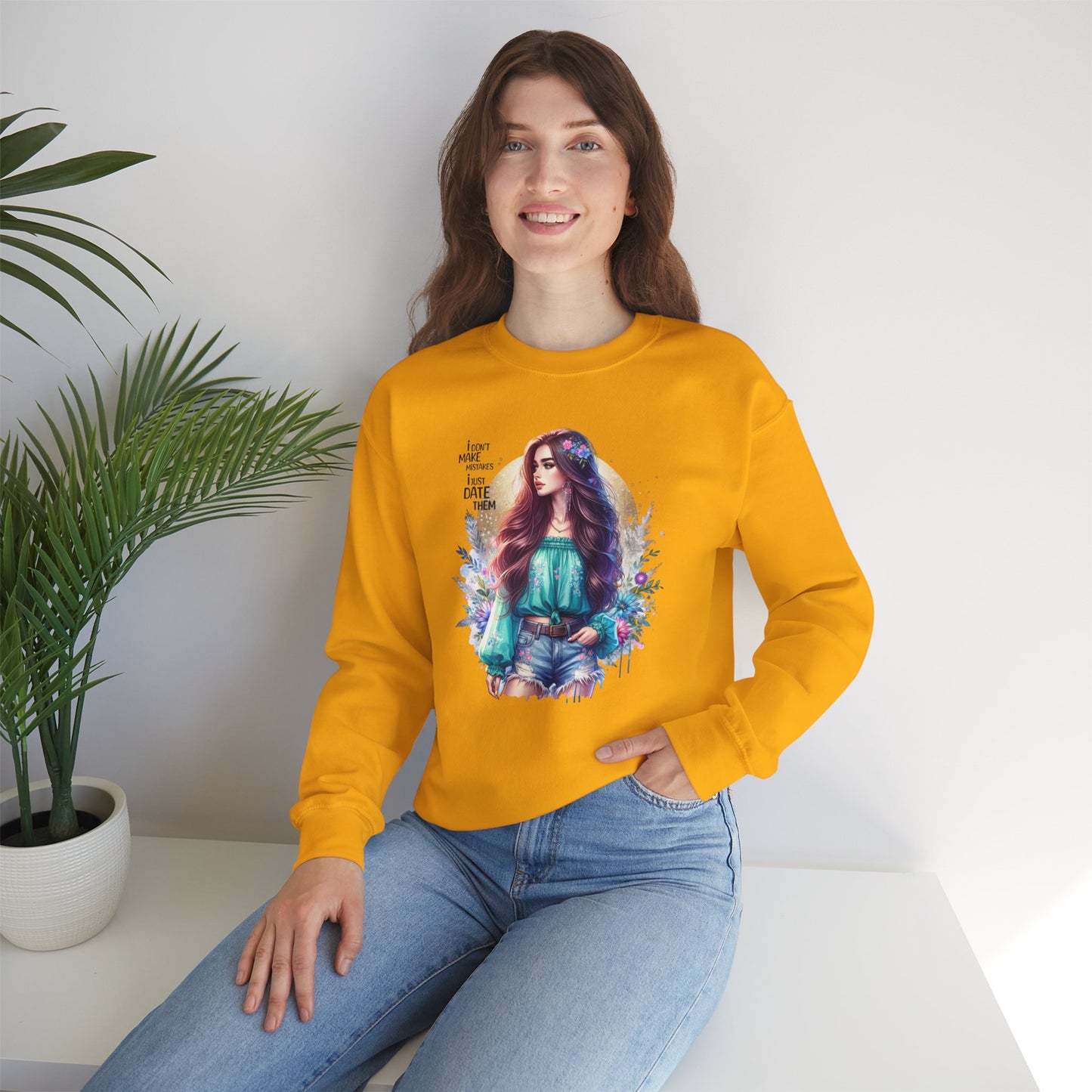 I Don`t Make Mistakes, I Just Date Them Colorful Bohemian Crewneck Sweatshirt, Cozy Apparel, Unique Gift, Casual Wear, Inspirational Fashion, Artist Design
