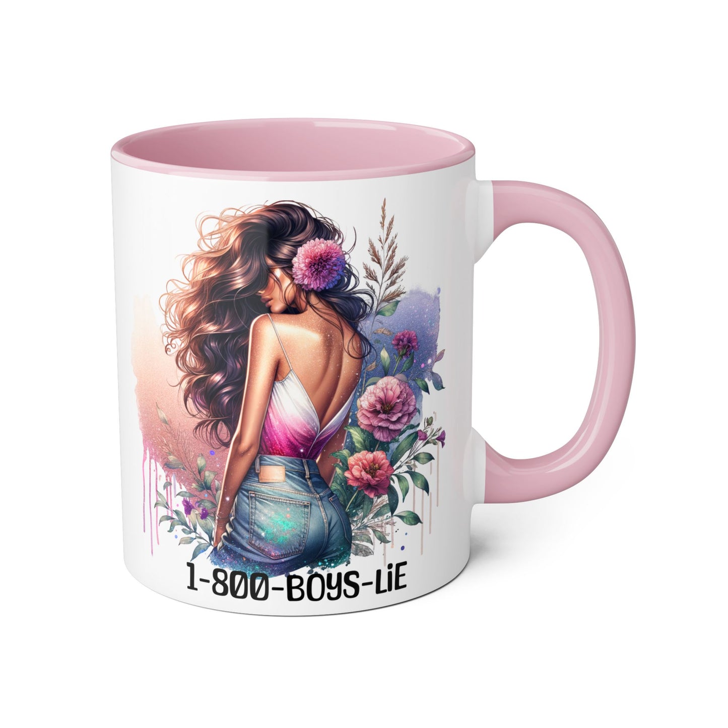 1-800-BOYS-LIE Floral Glam Accent Mug - 11oz Cool Coffee Cup for Stylish Sips, Perfect for Gifts, Parties, or Everyday Use